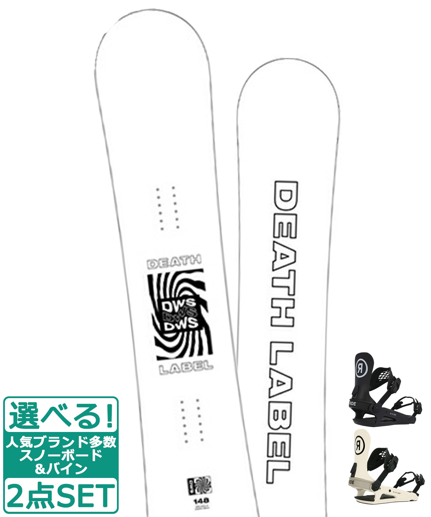 DEATH LABEL スノボ板+RIDEビンディングセット-