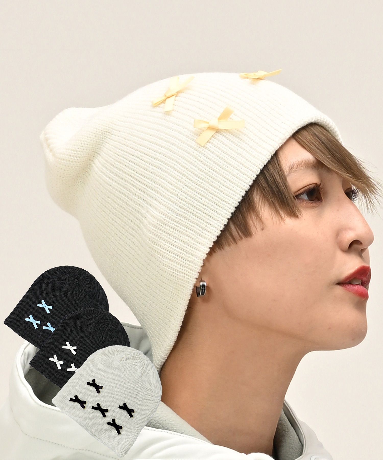 スノーボード ビーニー レディース 6KNOT シックスノット MINI BOW BEANIE 6KKC0201 ムラサキスポーツ 23-24モデル KX L15(NR/CH-ONESIZE)