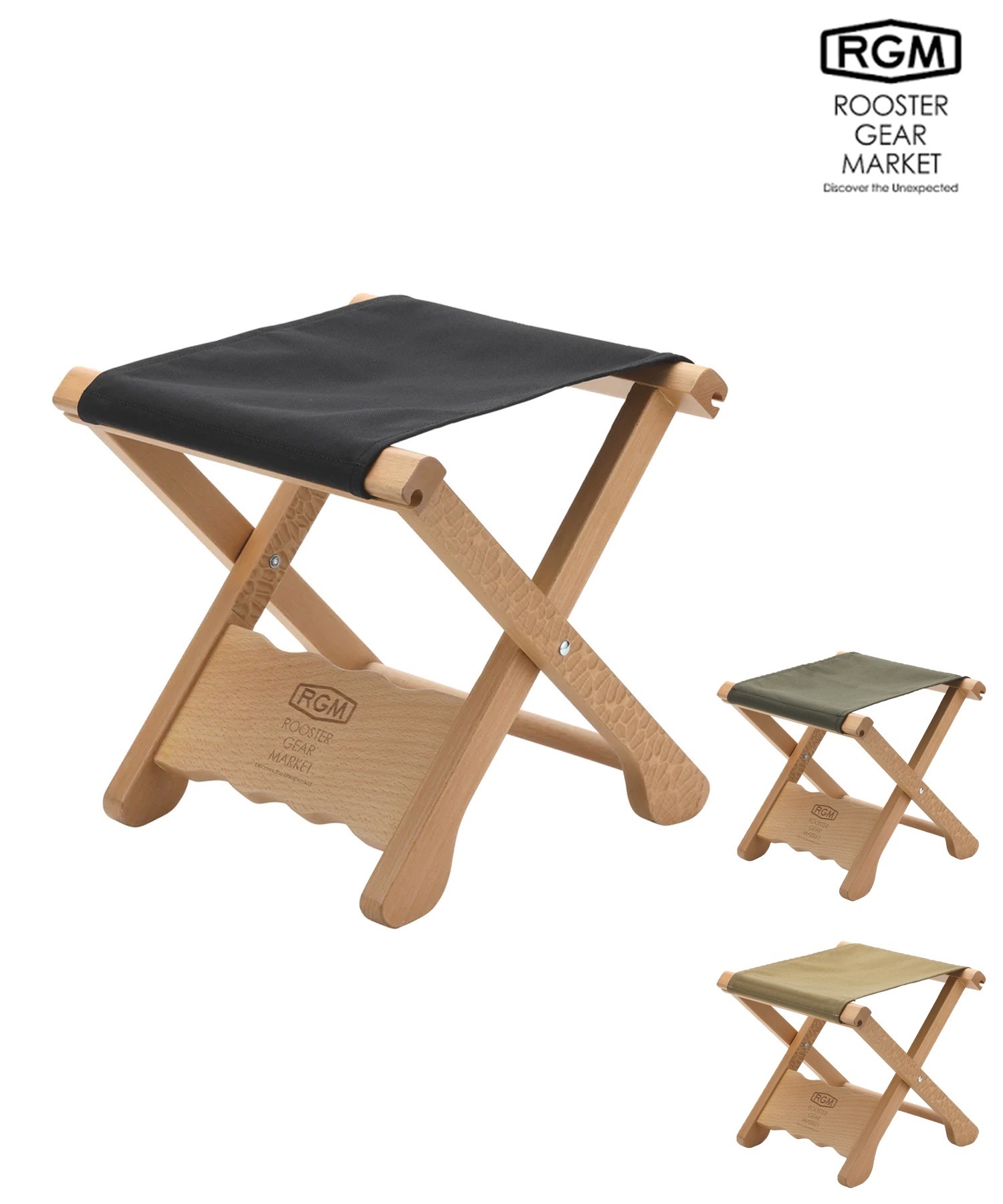 ROOSTER GEAR MARKET ルースターギアマーケット WOOD STOOL 折り畳み 椅子 コンパクト RGM ムラサキスポーツ(BLACK-ONESIZE)