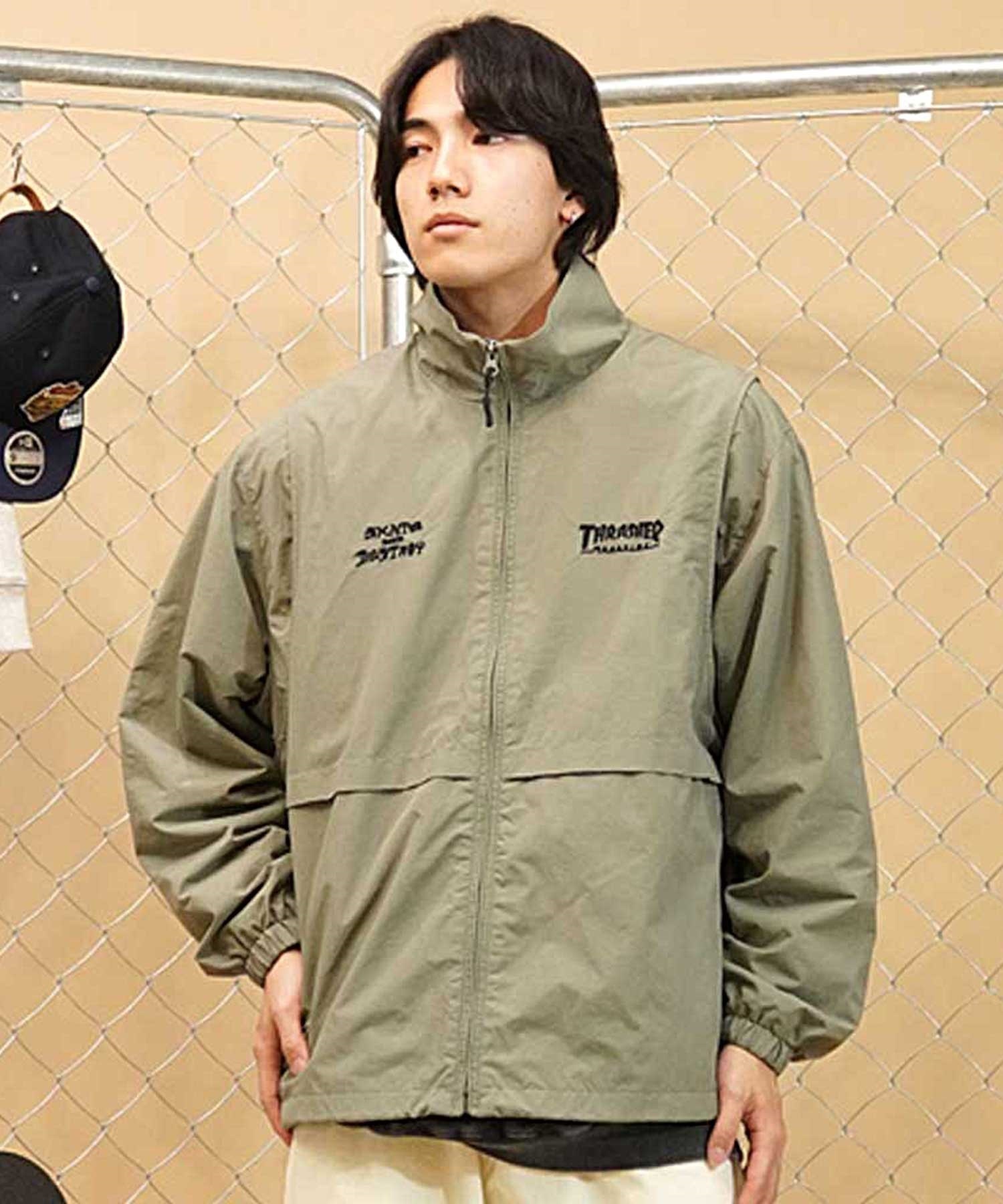 【ムラサキスポーツ別注】THRASHER/スラッシャー 2WAYナイロンジャケット ビッグシルエット 袖取り外し可能 THM-24ASJKT01(KHK-M)