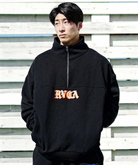 RVCA/ルーカ メンズ トレーナー ハーフジップアップ スウェット プリント 裏起毛 BD042-156(BLK-S)