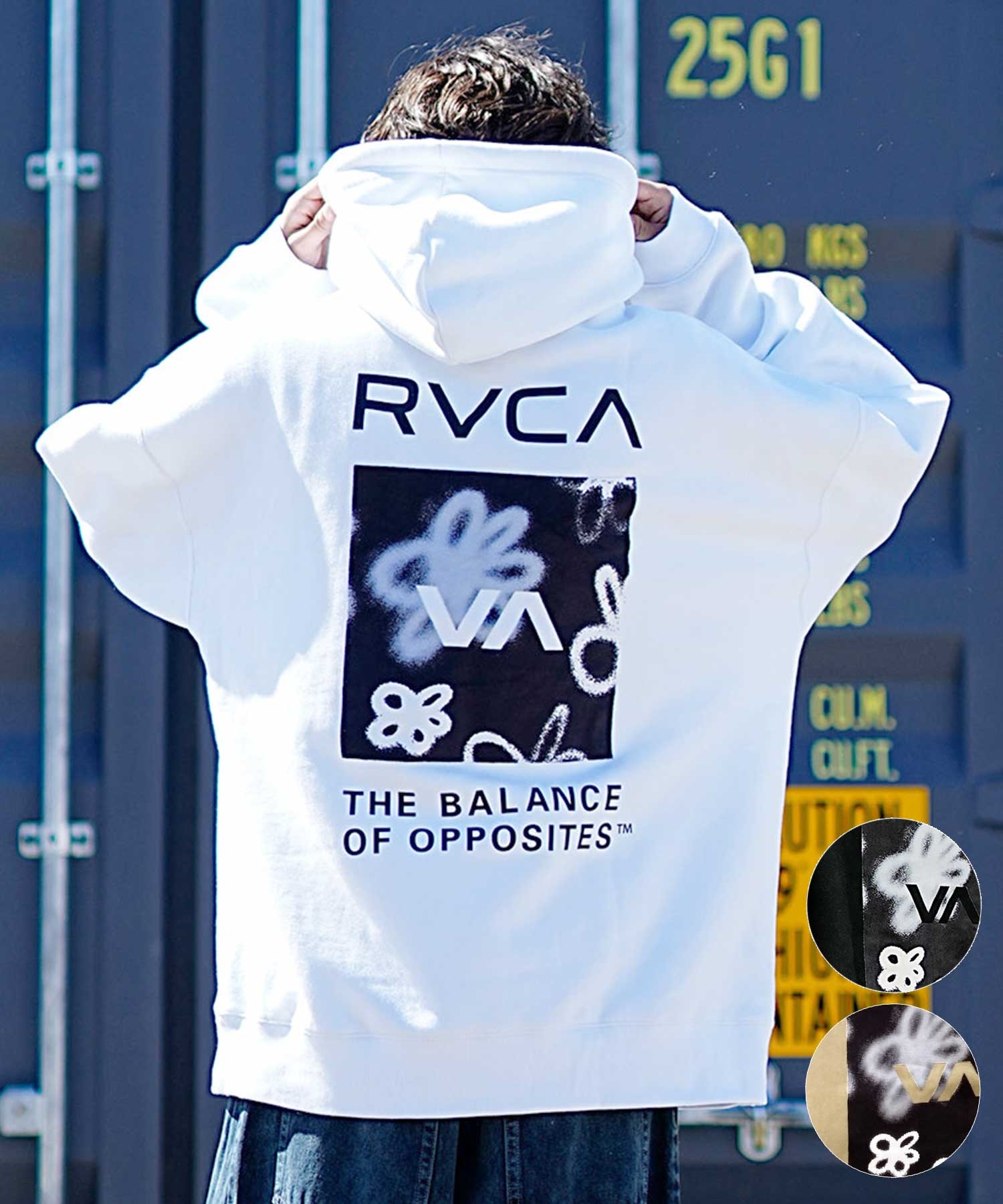 RVCA/ルーカ メンズ スクエア ロゴ オーバーサイズ クルーネック パーカー BD042-162(WHT-S)