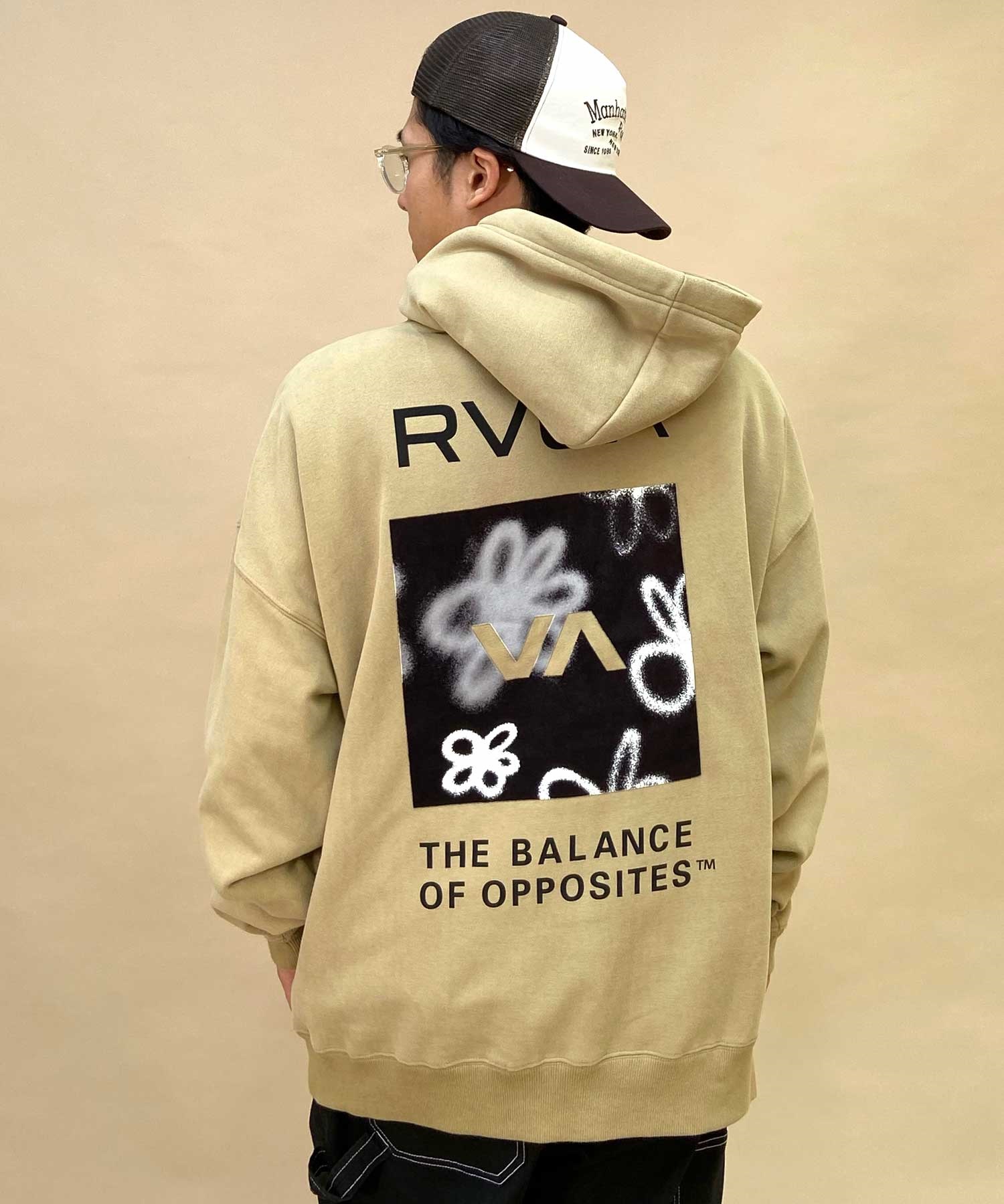 RVCA/ルーカ メンズ スクエア ロゴ オーバーサイズ クルーネック パーカー BD042-162(KHA-S)