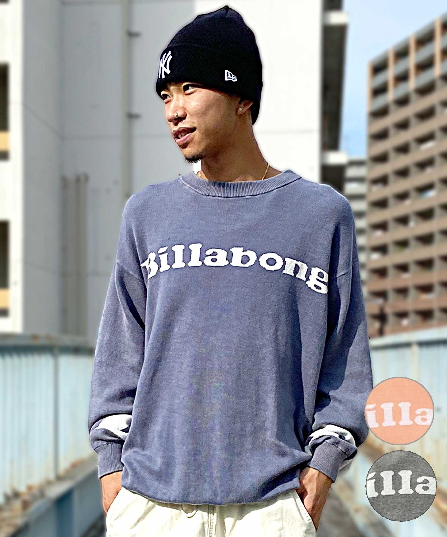 BILLABONG ビラボン BE011-690 長袖 Tシャツ クルーネックニット コットン ニット くすみカラー(COR-M)