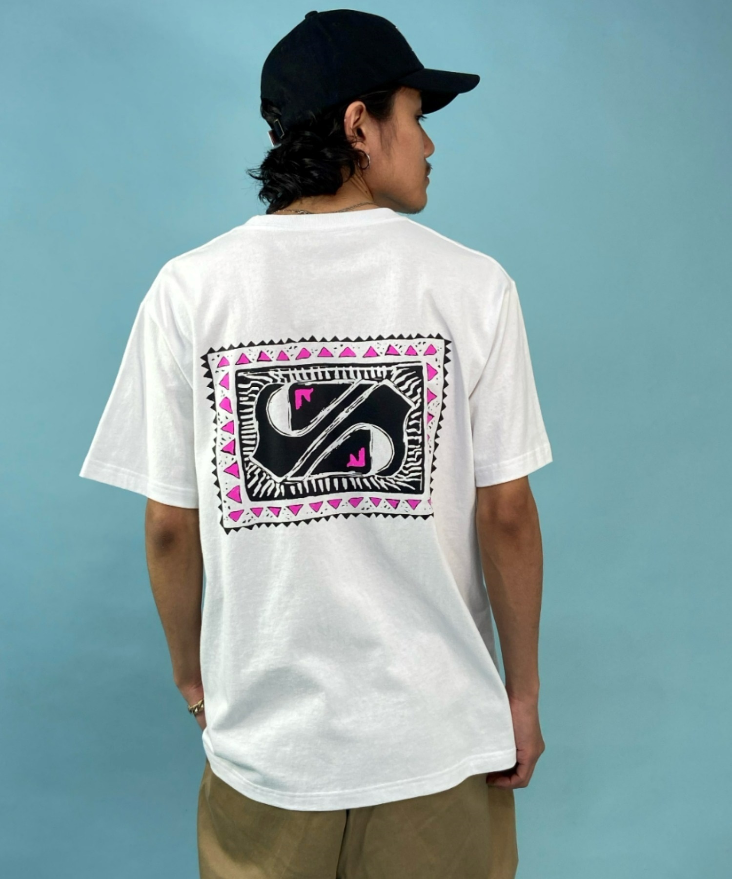 QUIKSILVER クイックシルバー QST222013 メンズ 半袖 Tシャツ ネオンカラー ルーズシルエット スクエアロゴ バックプリント(WHT-M)