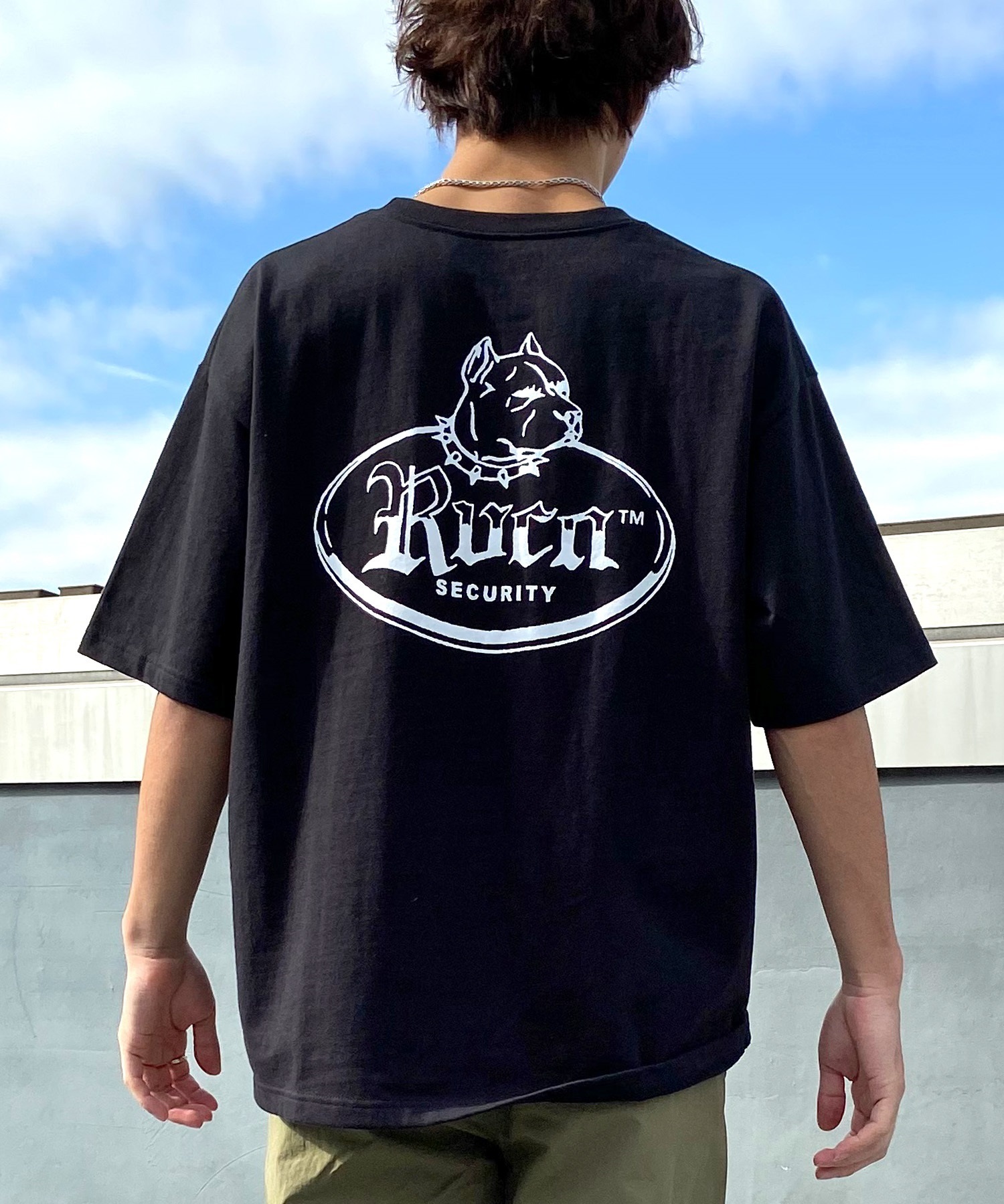 【クーポン対象】RVCA ルーカ メンズ 半袖 Tシャツ ポケT ポケット バックプリント オーバーサイズ 犬モチーフ ドッグ BE041-228(BLK-S)