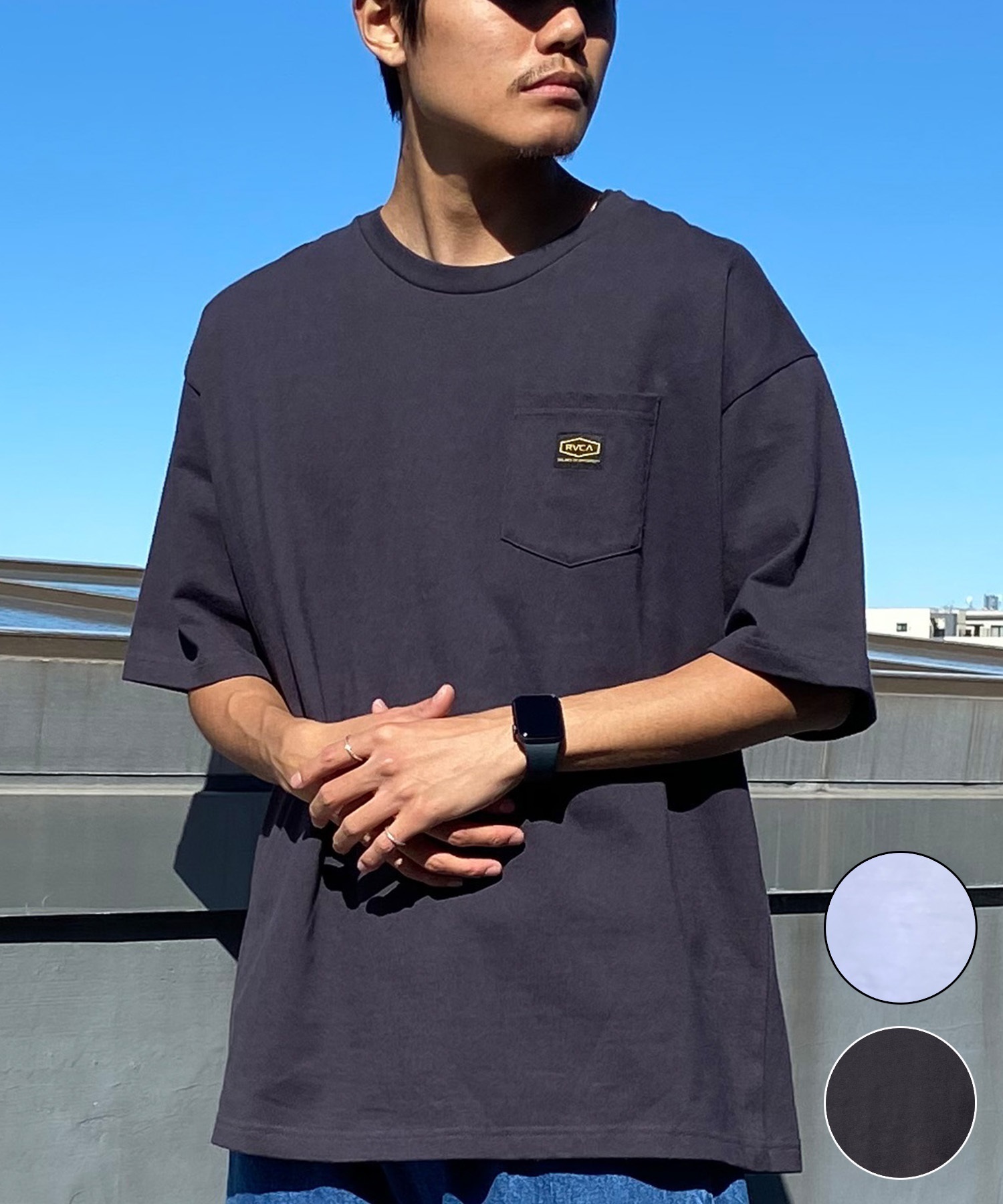 RVCA ルーカ メンズ 半袖 Tシャツ ポケT ポケット 無地 ワンポイント オーバーサイズ クルーネック BE041-230(WHT-S)