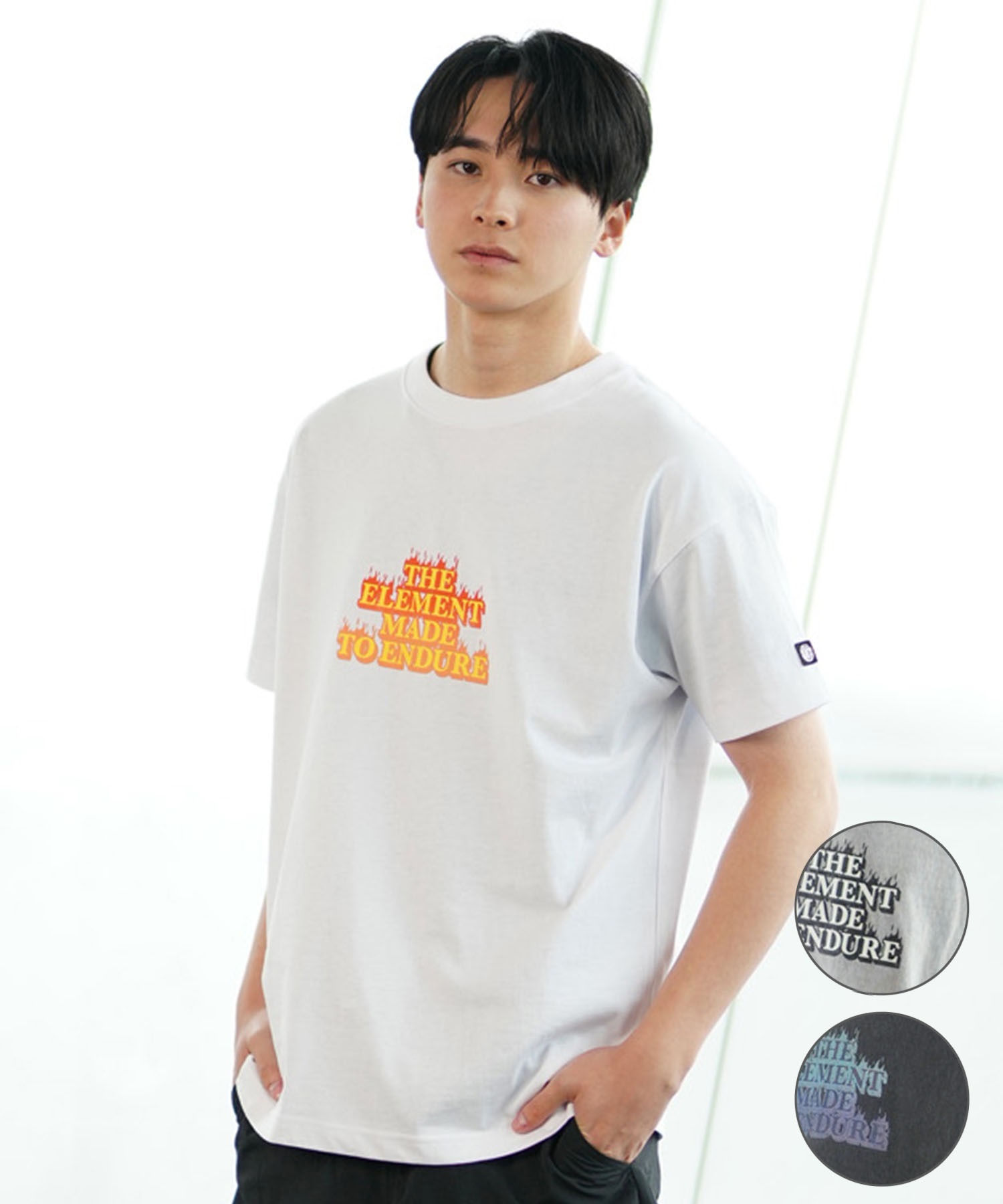 ELEMENT エレメント メンズ 半袖Tシャツ ロゴT プリントTシャツ バックプリント BE021-213(WHT-M)