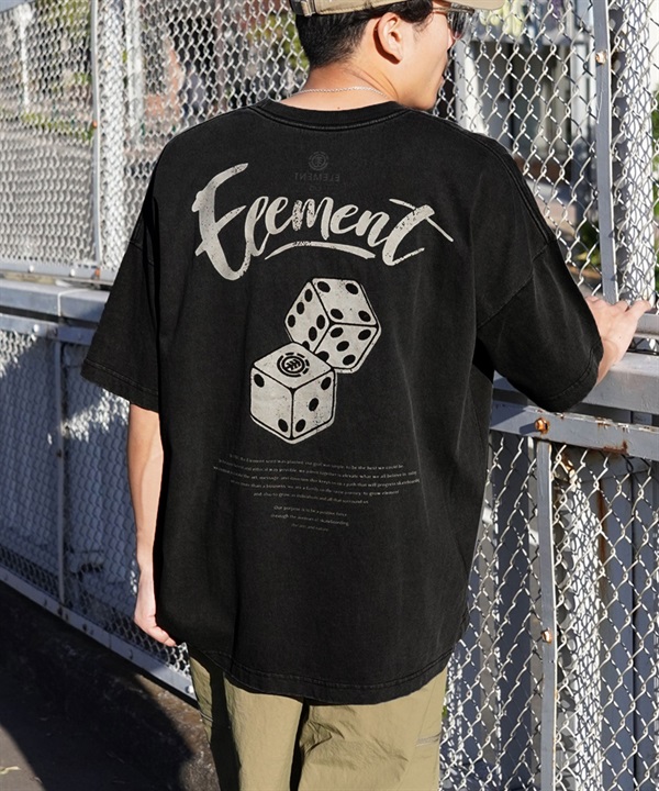 ELEMENT エレメント メンズ 半袖 Tシャツ オーバーサイズ ダイスロゴ バックプリント サイコロモチーフ ヴィンテージ風 かすれプリント BE021-252