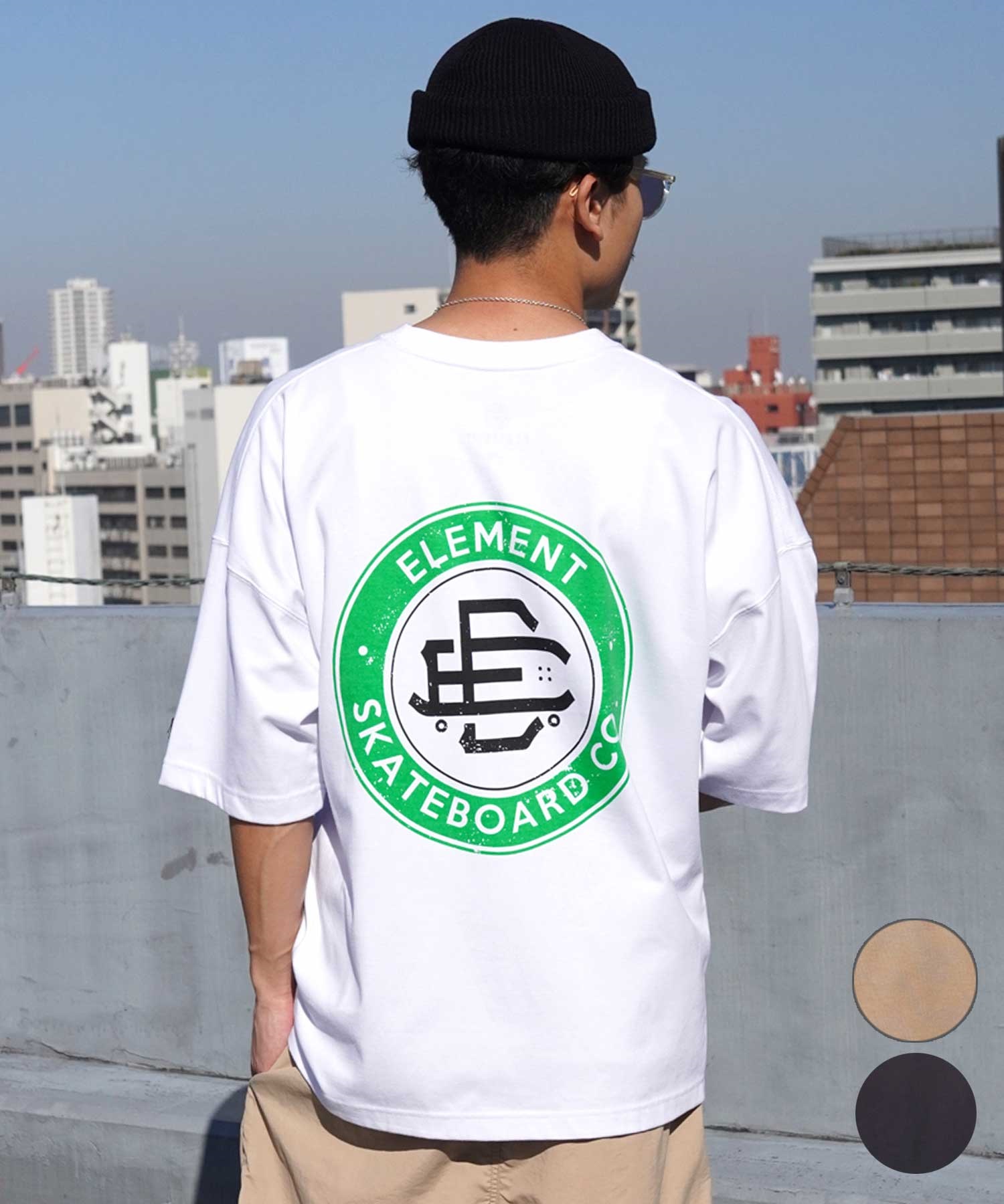 ELEMENT エレメント ROUND SS メンズ 半袖 Tシャツ バックプリント ビックシルエット 吸水速乾 BE02A-202(FBK-M)