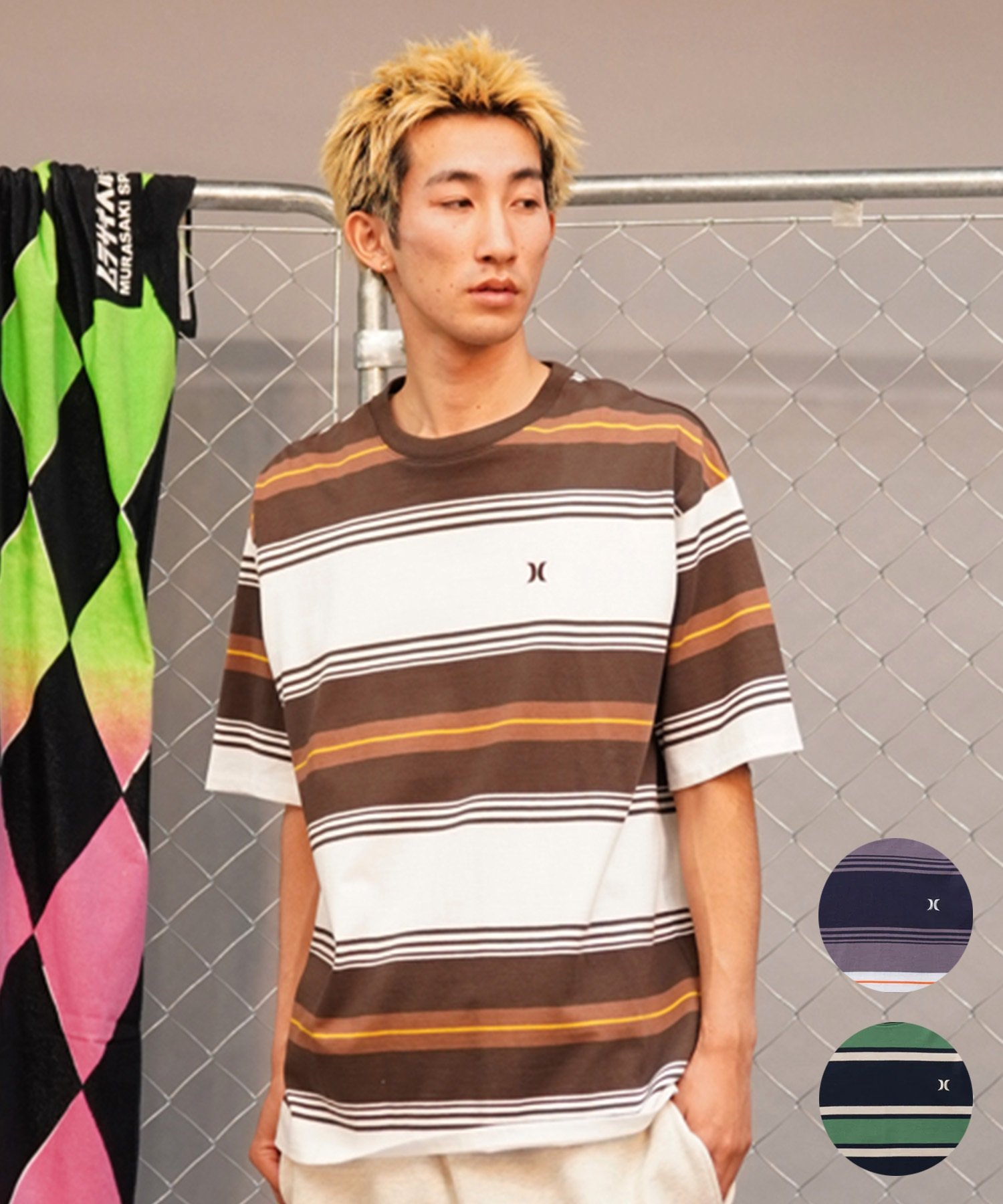 Hurley ハーレー メンズ 半袖 Tシャツ オーバーサイズ ボーダー柄