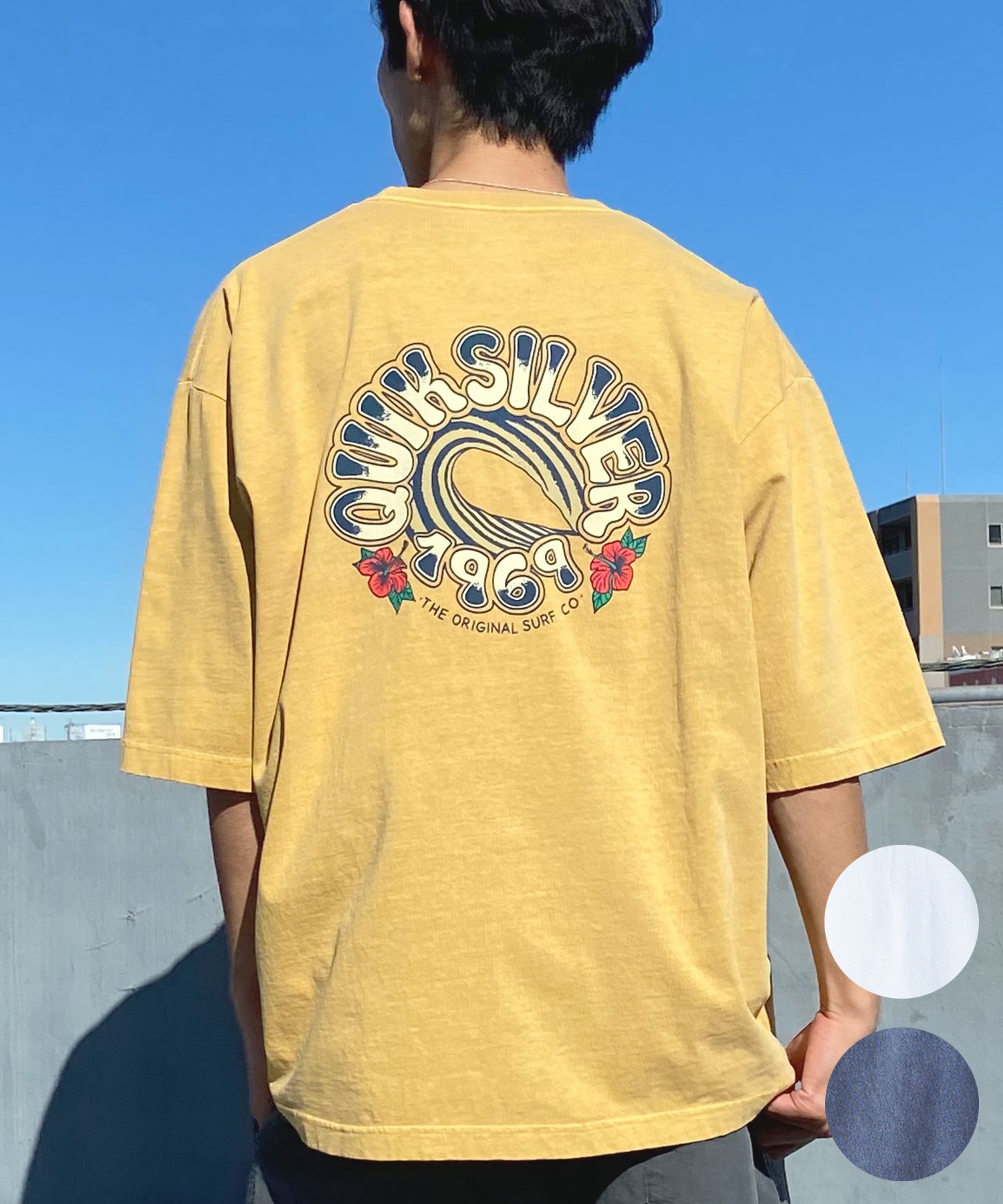 【クーポン対象】QUIKSILVER クイックシルバー メンズ Tシャツ 半袖 バックプリント クルーネック ルーズシルエット ピグメント加工 QST242005(WHT-M)