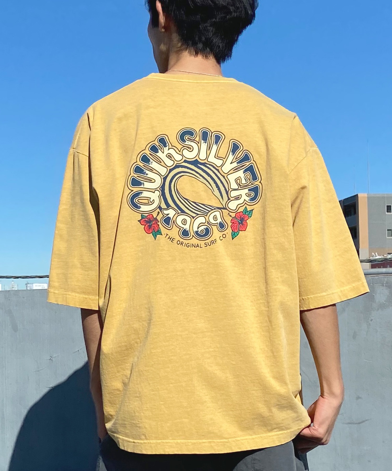 QUIKSILVER クイックシルバー メンズ Tシャツ 半袖 バックプリント クルーネック ルーズシルエット ピグメント加工 QST242005(YEL-M)