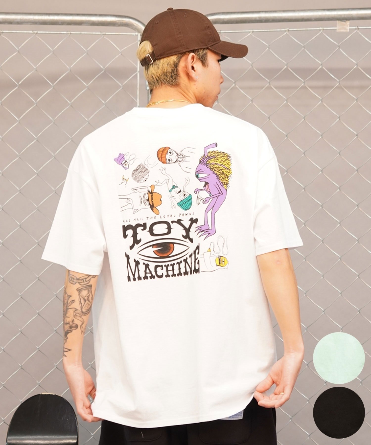 TOY MACHINE トイマシーン バックプリントTシャツ クルーネック半袖T メンズ MTMSEST5 ムラサキスポーツ限定(WHITE-M)