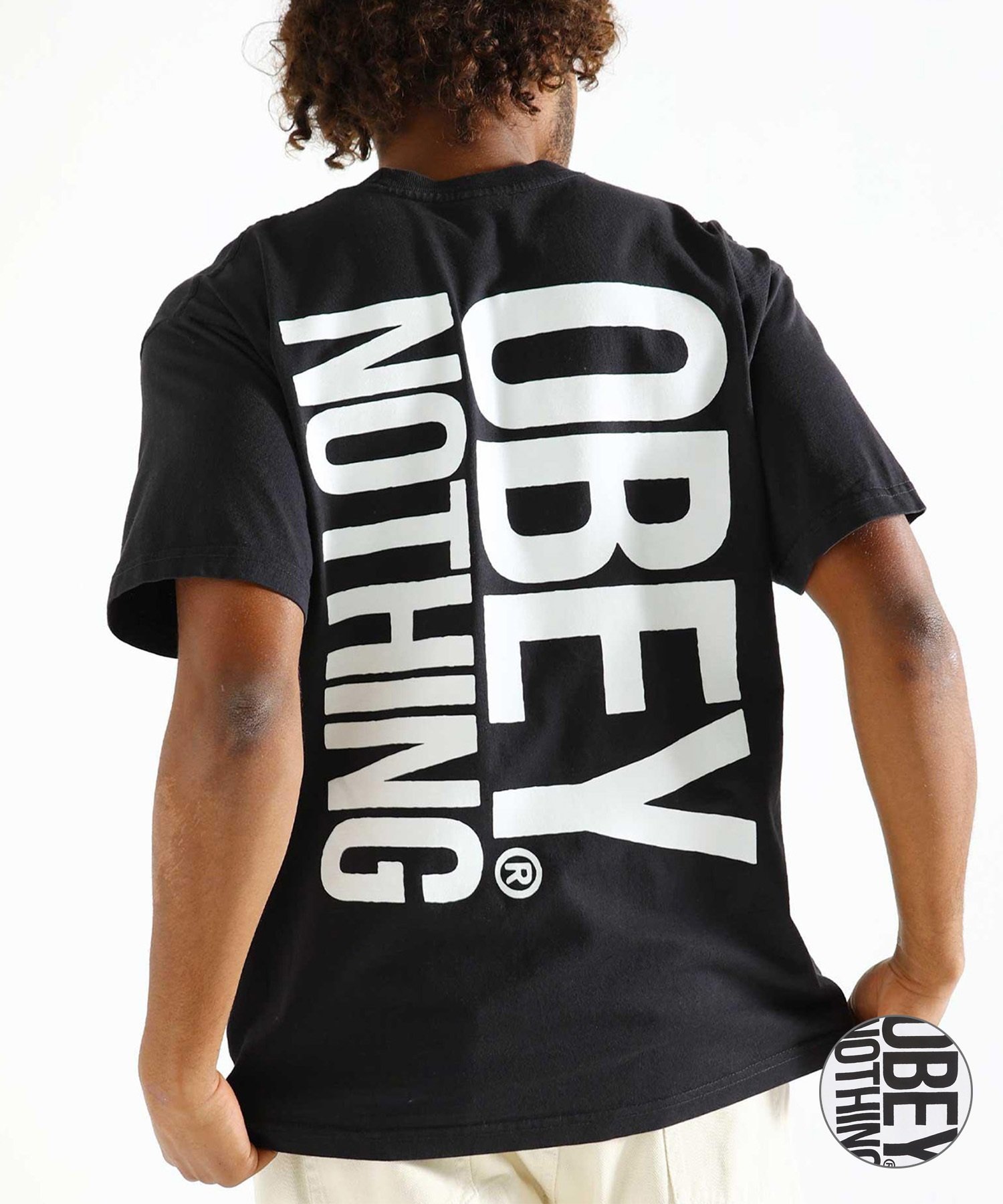 OBEY オベイ メンズ 半袖 Tシャツ バックプリント リラックスシルエット コットン OBEY NOTHING 166913719(WHT-M)