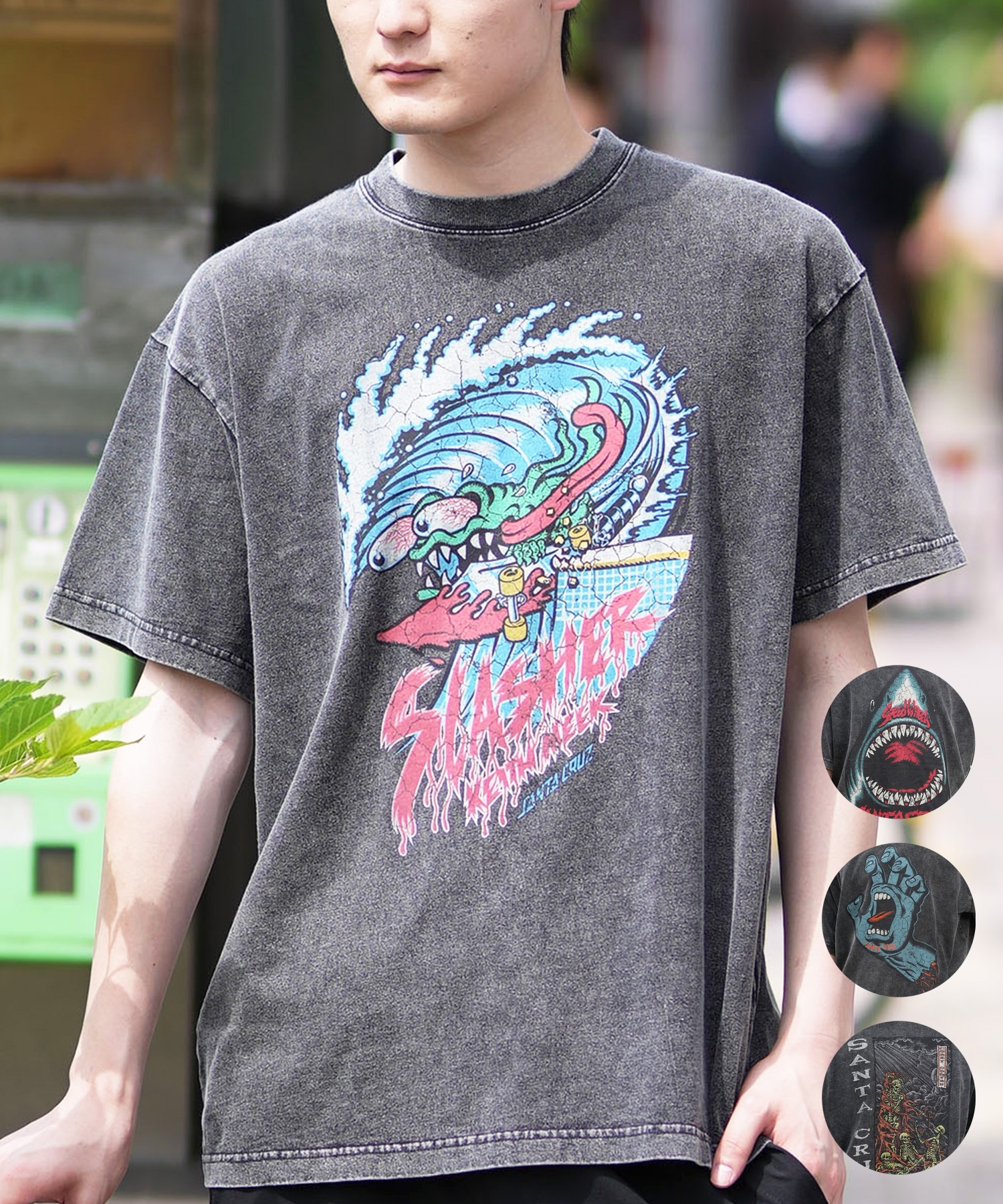 SANTACRUZ サンタクルーズ 半袖 Tシャツ メンズ フロントプリント ピグメント Pigment Bleach S S Tee 502242405 ムラサキスポーツ限定(SHARK-M)