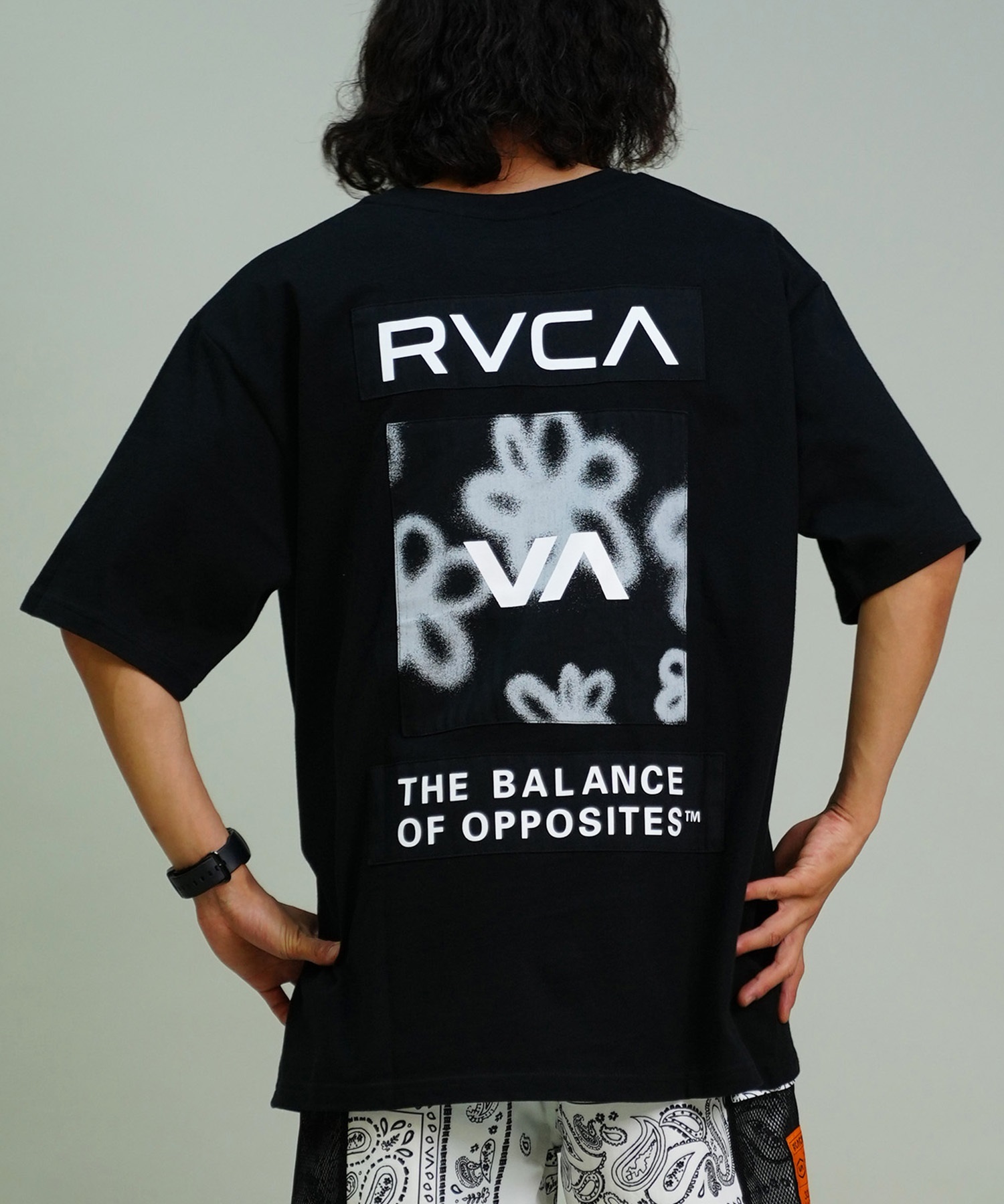 RVCA ルーカ メンズ Tシャツ 半袖 バックプリント オーバーサイズ BE04A-P21 ムラサキスポーツ限定(BLK-S)