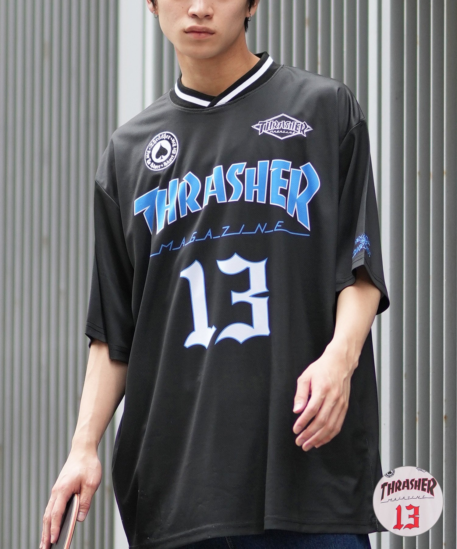 THRASHER スラッシャー メンズ 半袖 Tシャツ ゲームシャツ メッシュ オーバーサイズ ムラサキスポーツ限定(WHT-M)