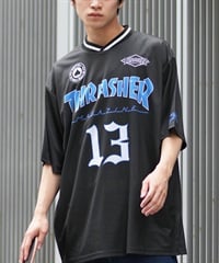 THRASHER スラッシャー メンズ 半袖 Tシャツ ゲームシャツ メッシュ オーバーサイズ ムラサキスポーツ限定(BLK-M)