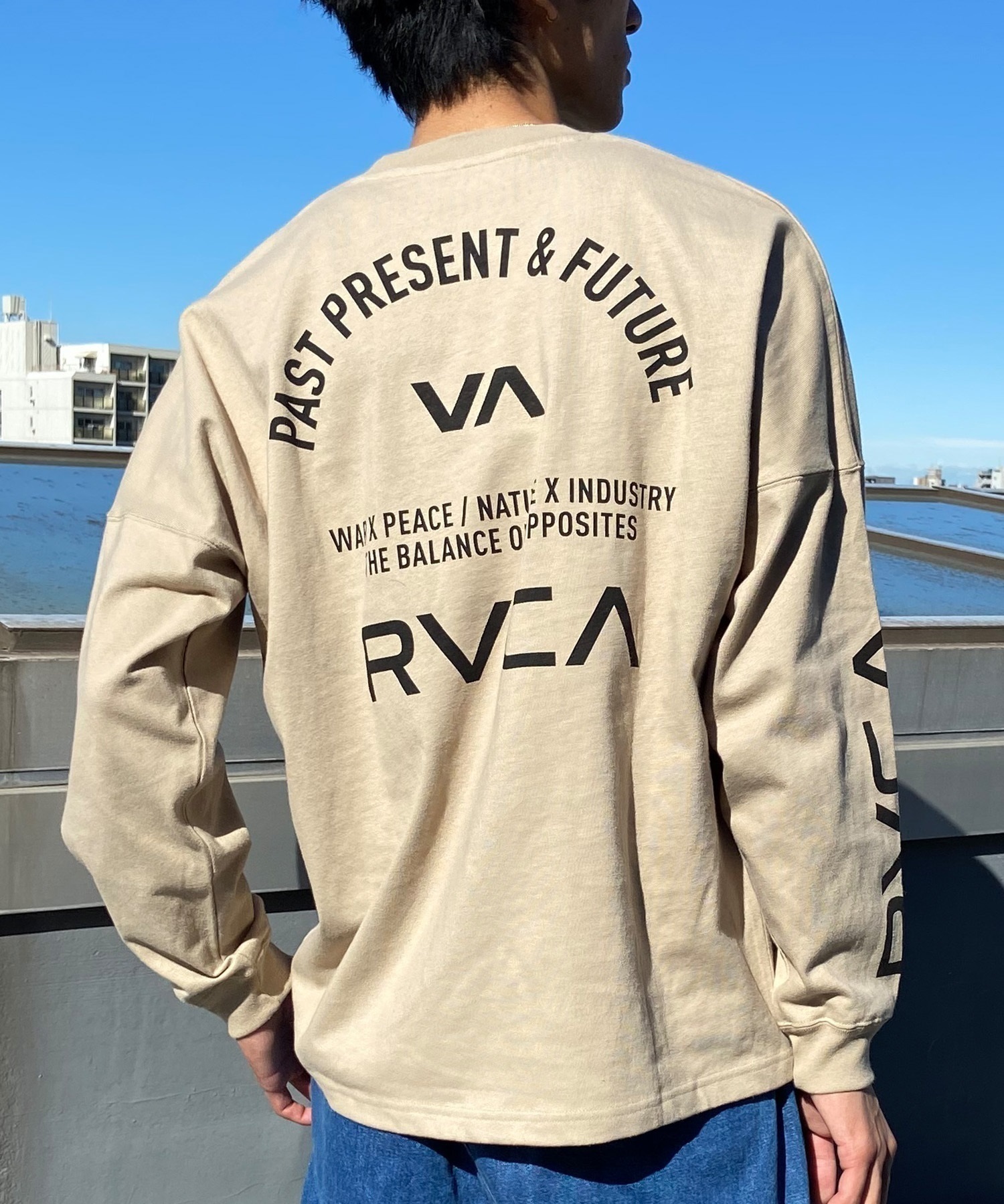 【クーポン対象】RVCA ルーカ メンズ 長袖 Tシャツ ロンT バックプリント スリーブロゴ ヘビーウェイト ワイドフィット BE041-056(KHA-S)