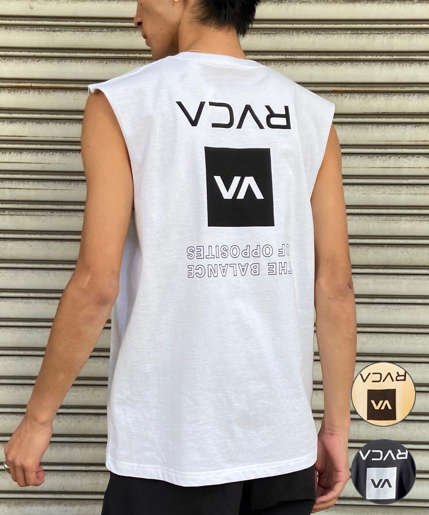 RVCA ルーカ メンズ タンクトップ マッスルタンク カットオフスリーブ ボックスロゴ ノースリーブTシャツ BE041-352(WHT-S)