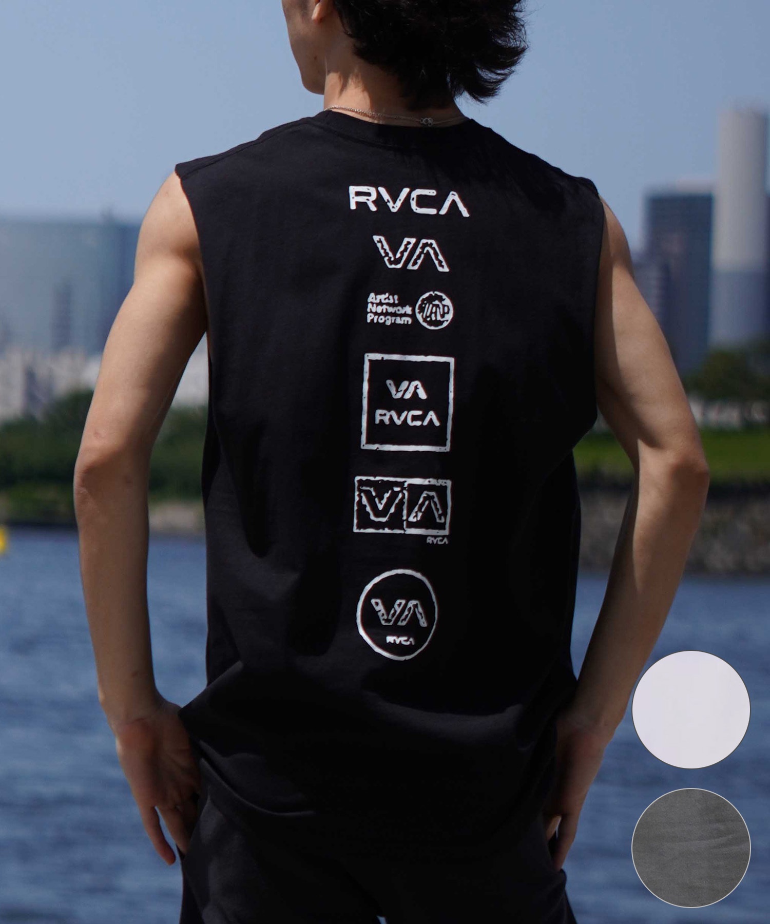 RVCA ルーカ メンズ タンクトップ カットオフ バックプリント オーバーサイズ BE04A-P35(WHT-S)