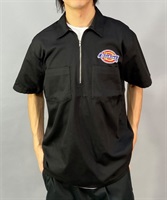 Dickies ディッキーズ HALF ZIP S/S-SHIRT ハーフジップショートスリーブシャツ 18471000 メンズ 半袖 シャツ ハーフジップ KK1 C24(80BK-M)