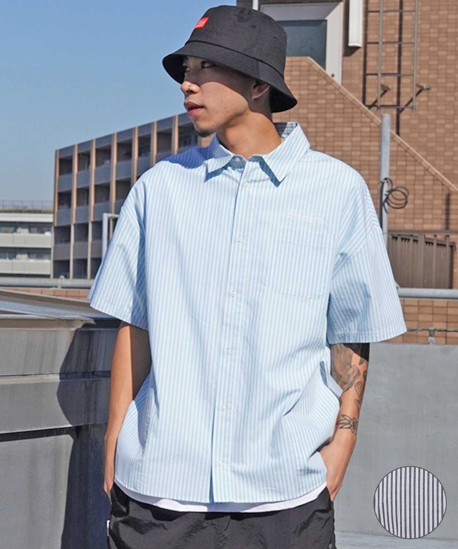 ELEMENT エレメント BIG SKATE STRIPE SS メンズ 半袖 シャツ ストライプ BE02A-123(BLU-M)