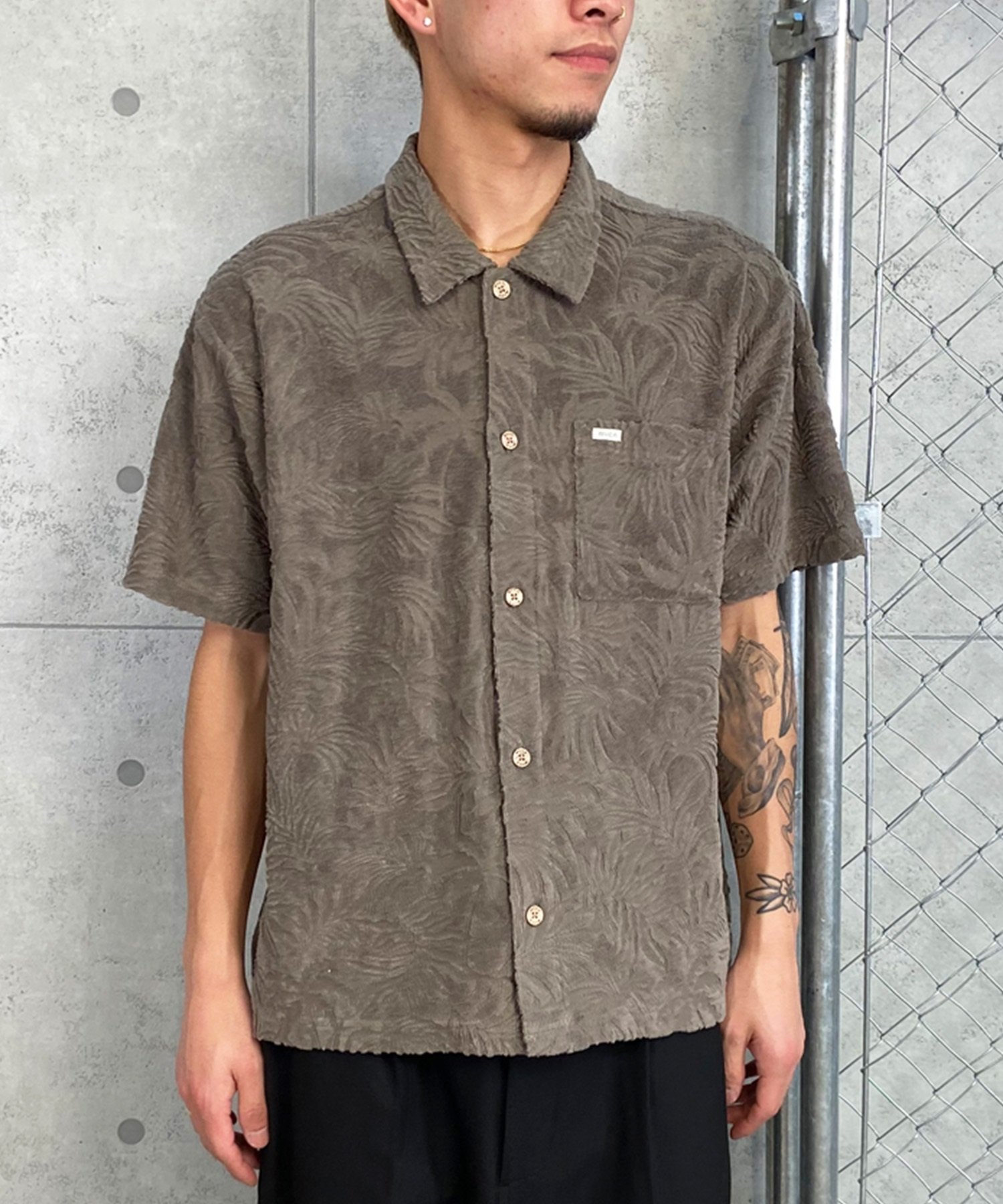 RVCA ルーカ 半袖 シャツ メンズ オープンカラー パイル 総柄 PALMS DOWN SS BE04A-202(MSH-S)