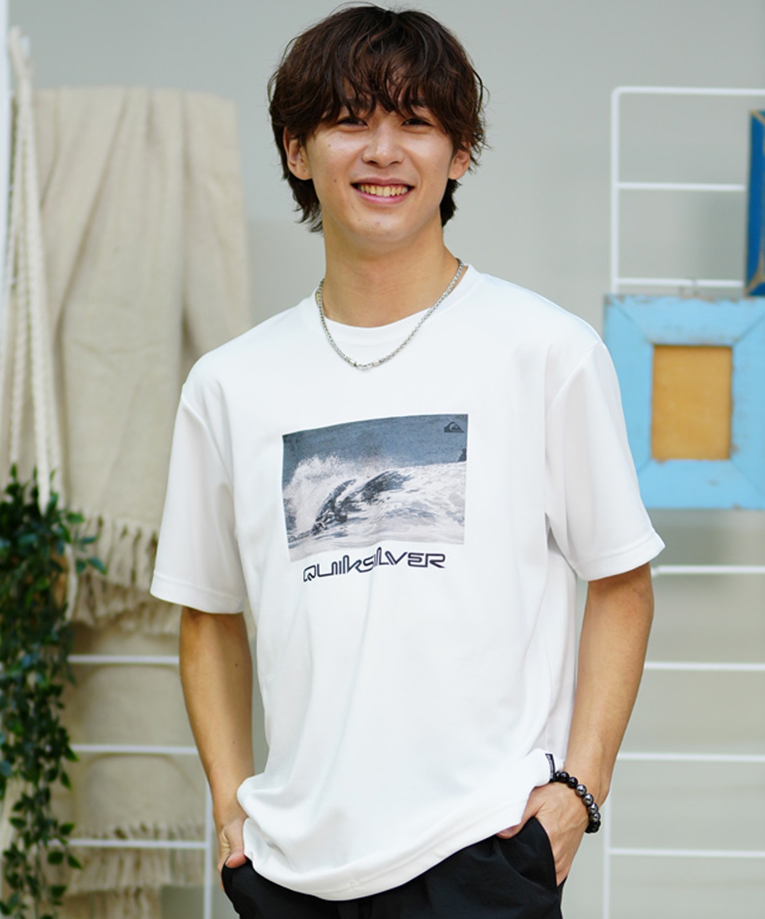 【クーポン対象】QUIKSILVER クイックシルバー メンズ ラッシュガード Tシャツ 半袖 水着 UVカット PHOTO 24 SS QLY241629M ムラサキスポーツ限定(WHT1-M)