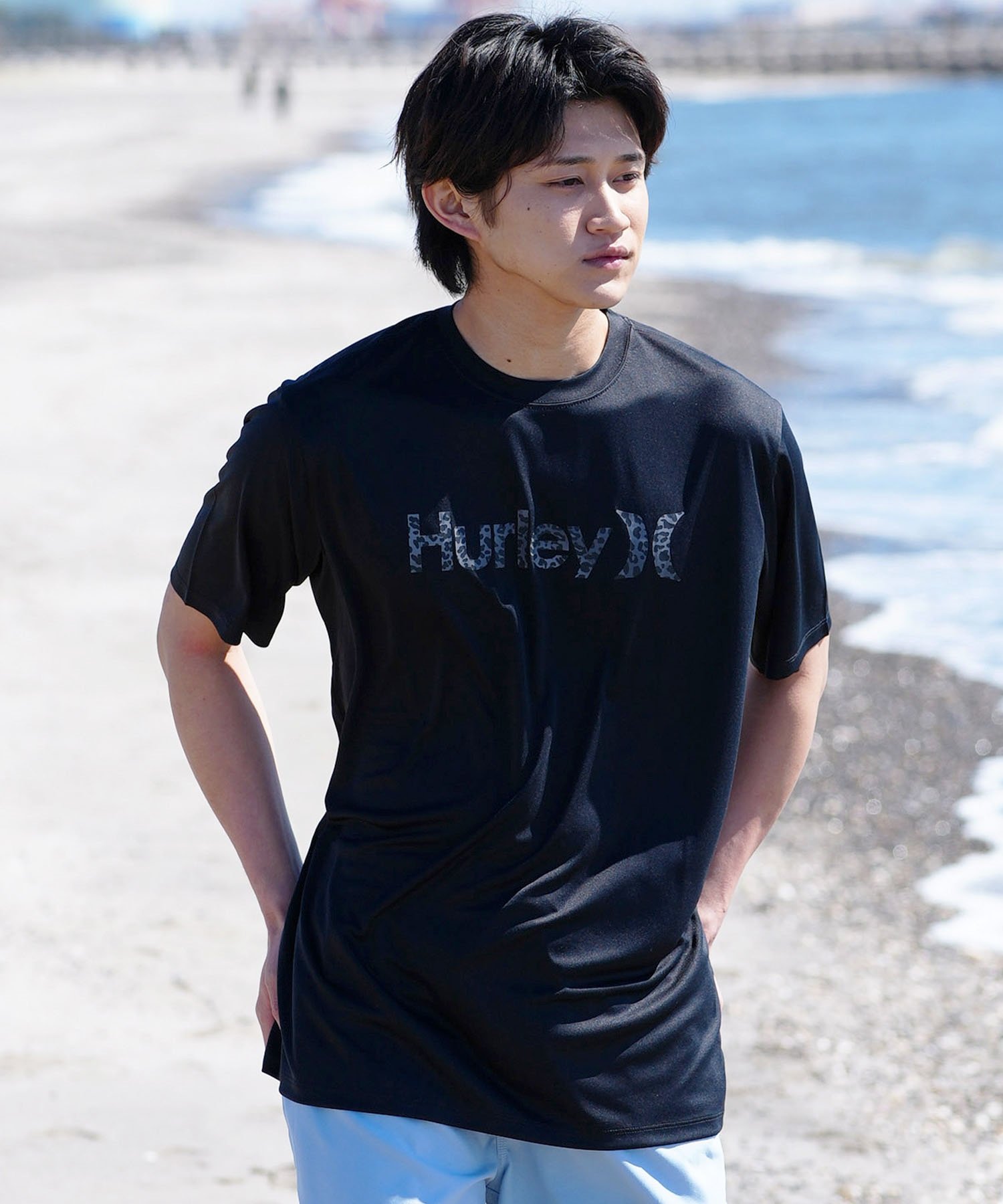 Hurley ハーレー メンズ 半袖Tシャツ ラッシュガード 水陸両用 UVケア ブランドロゴ MRG2411028(BLK-S)