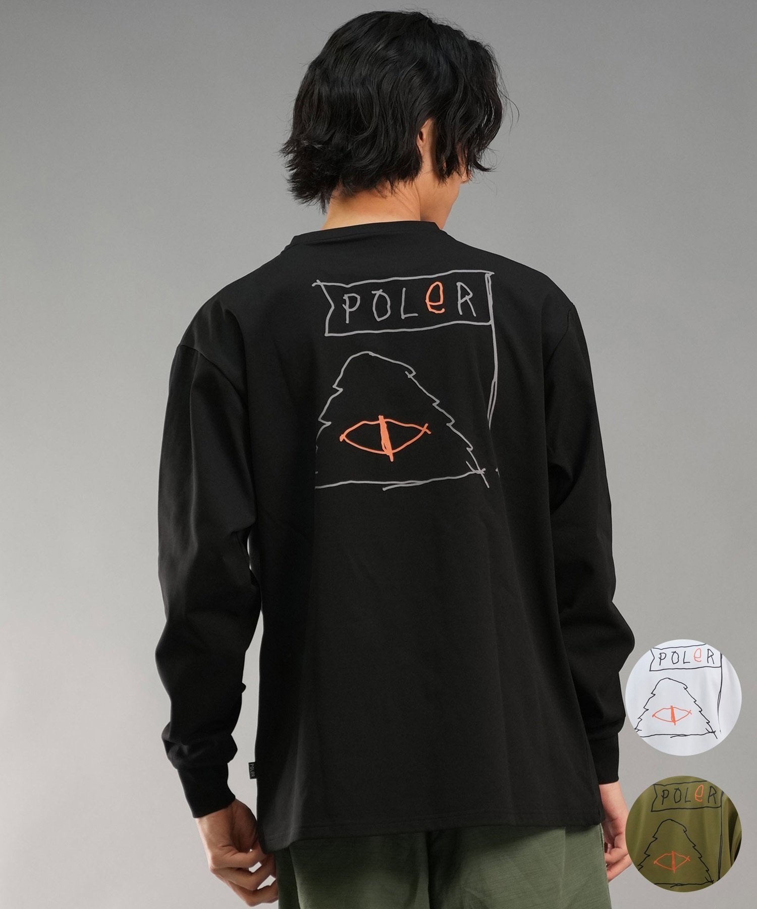 POLER ポーラー メンズ ラッシュガード Tシャツ 長袖 ロンT ロゴ バックプリント 水陸両用 ユーティリティ UVカット 249MCV0025 ムラサキスポーツ限定(WHT-M)