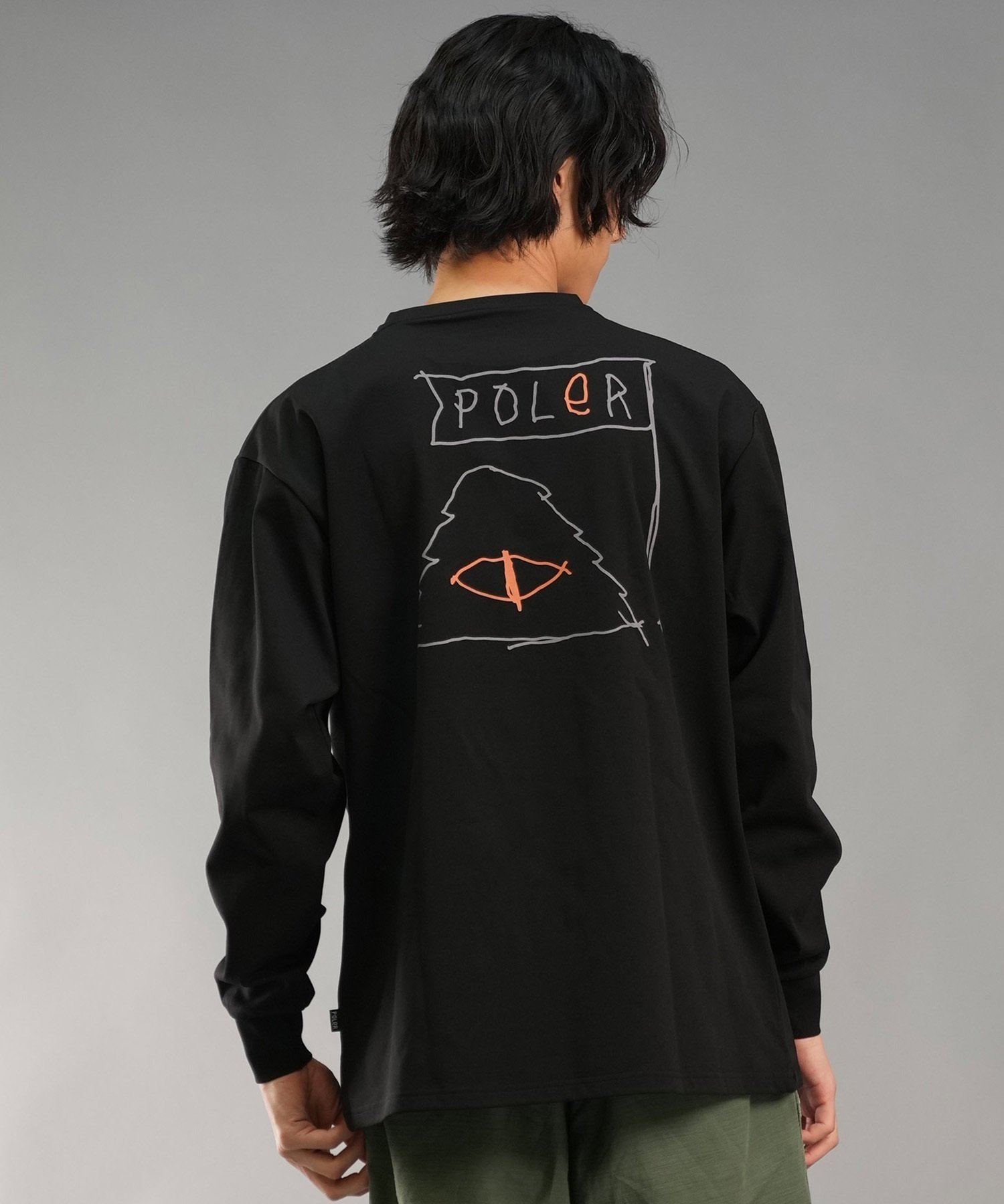 POLER ポーラー メンズ ラッシュガード Tシャツ 長袖 ロンT ロゴ バックプリント 水陸両用 ユーティリティ UVカット 249MCV0025 ムラサキスポーツ限定(BLK-M)