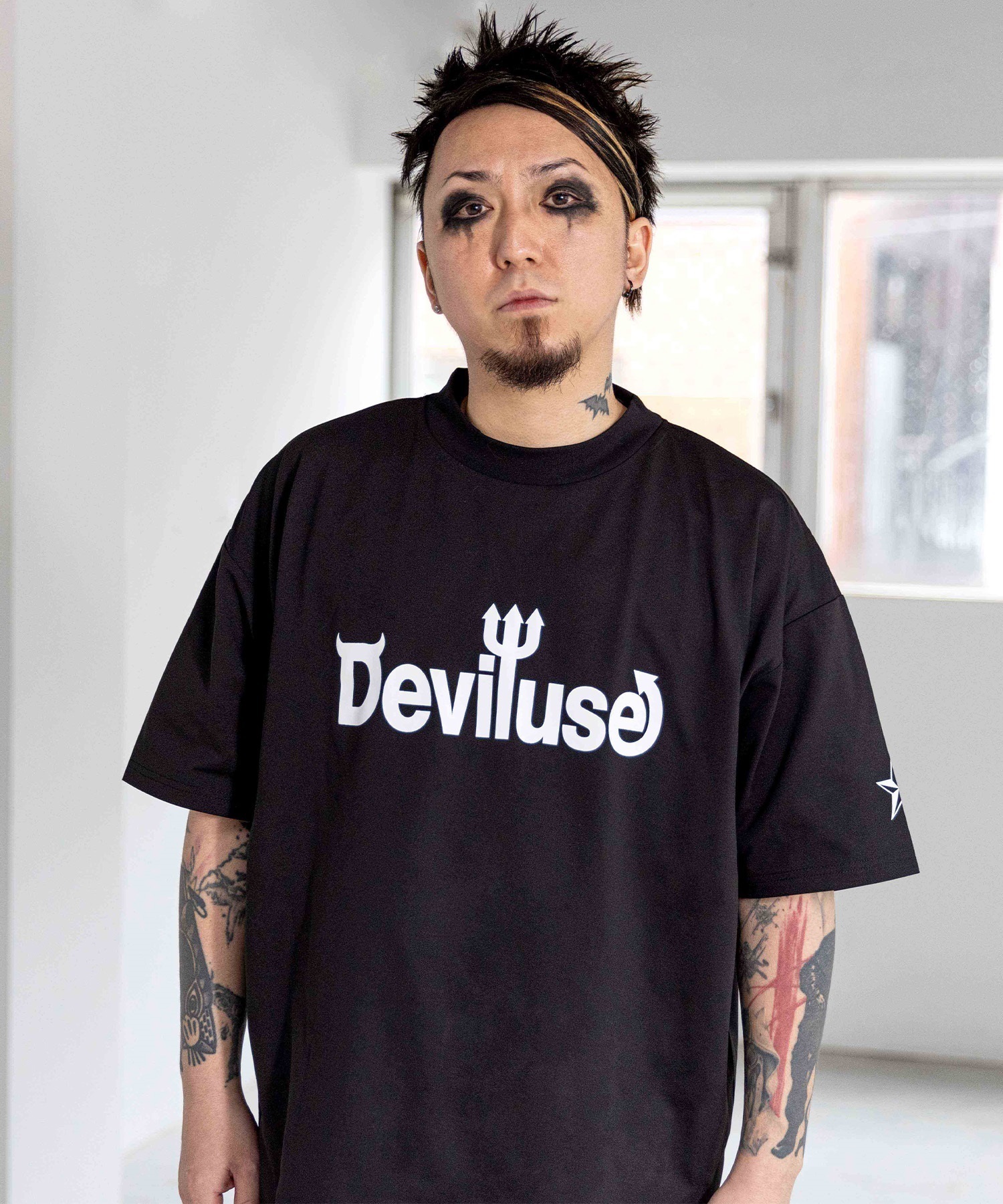 DEVILUSE デビルユース メンズ ラッシュガード 半袖 Tシャツ オーバーサイズ 水陸両用 ムラサキスポーツ限定 243OO1ST301DU(BLK-M)