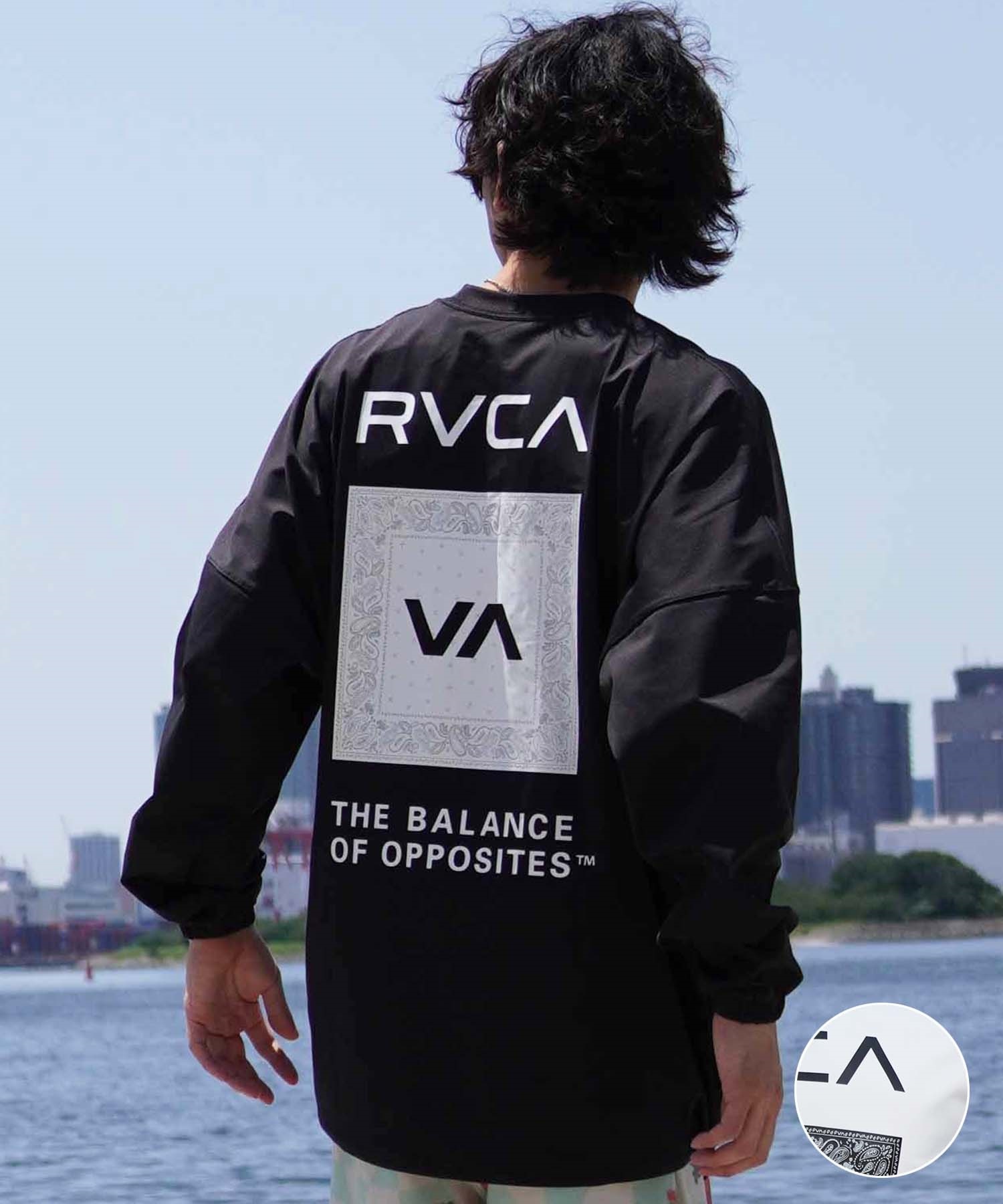 RVCA ルーカ メンズ ラッシュガード 長袖 Tシャツ バックプリント 裾ドローコード ドロスト 水陸両用 BE04A-P06(WHT-S)