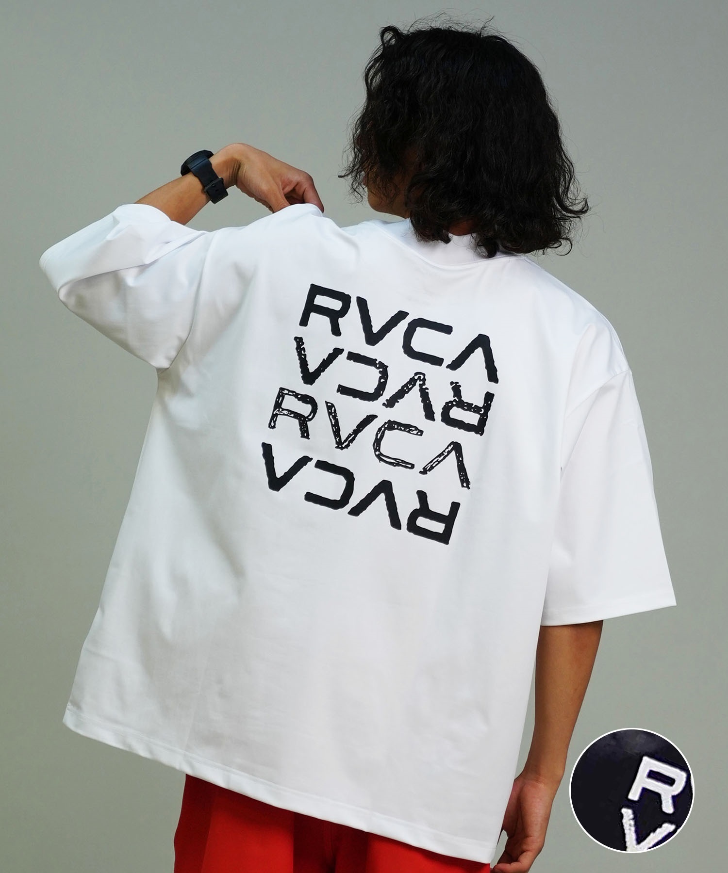 RVCA ルーカ メンズ ラッシュガード 半袖 Tシャツ オーバーサイズ バックプリント ロゴ 水陸両用 BE04A-P26(WHT-S)