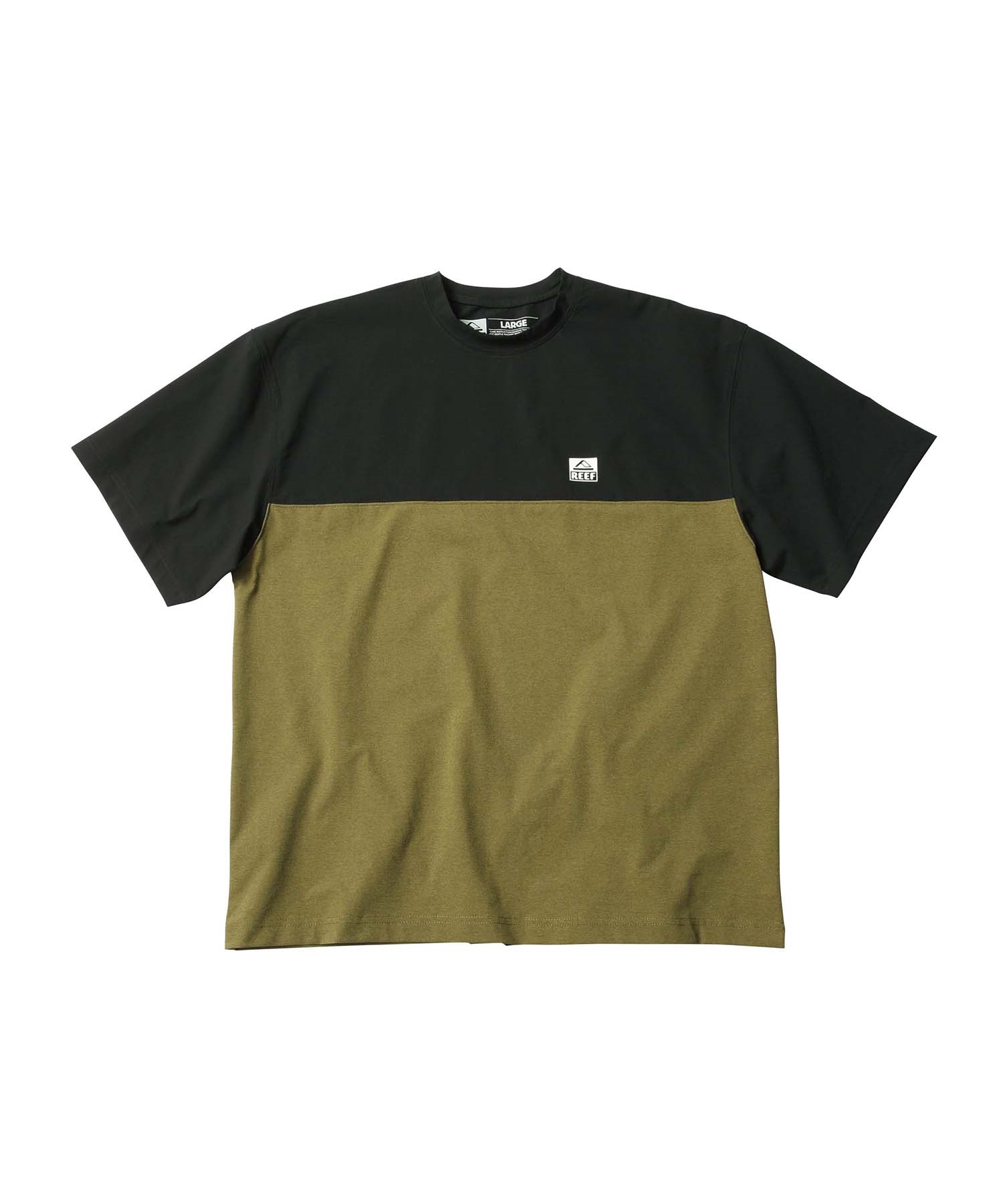 REEF リーフ BICOLOR RASH S S TEE メンズ 半袖 ラッシュガード Tシャツ 水陸両用 UVケア RFTEM2422(OL/BK-M)