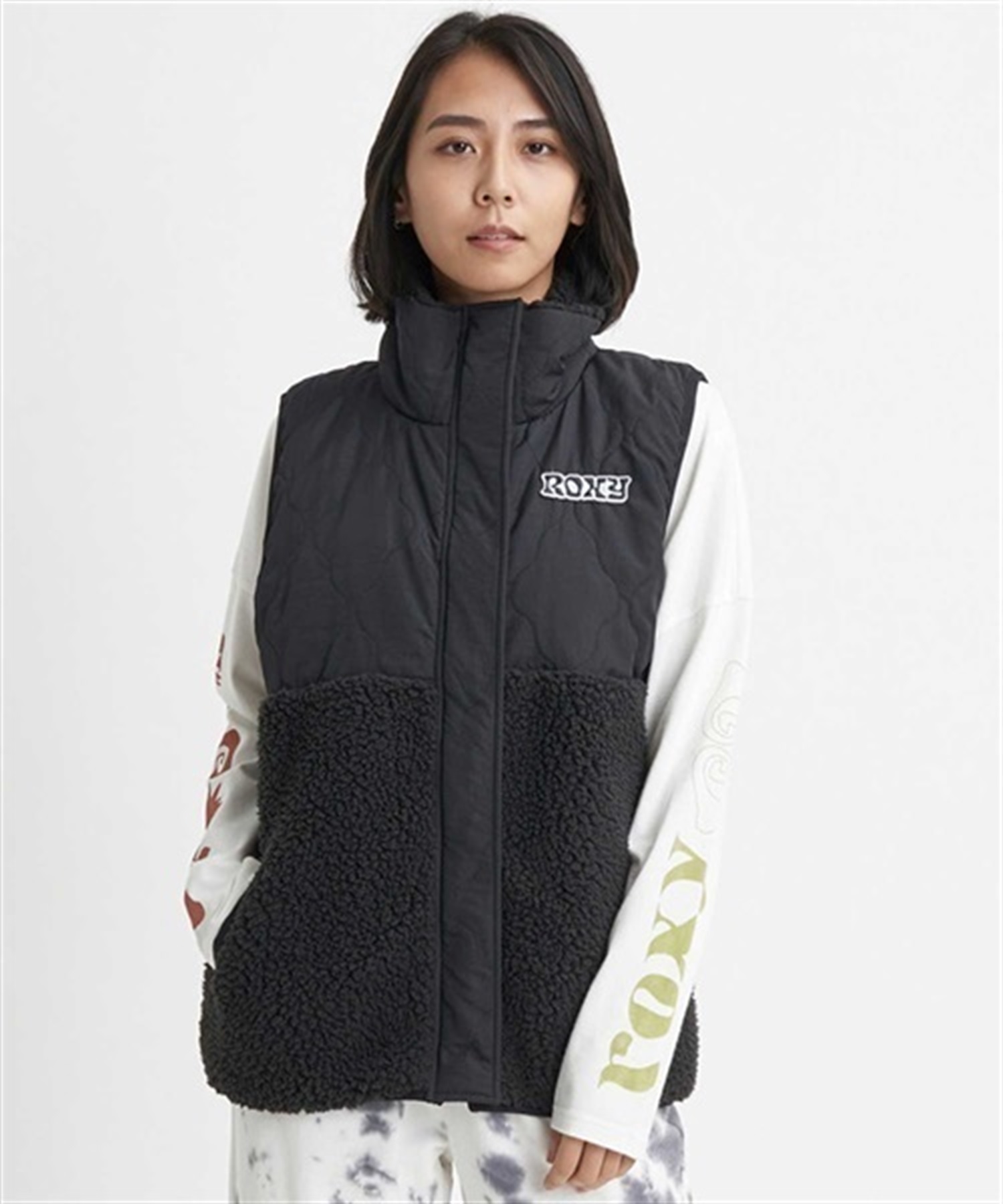 ROXY/ロキシー UPON US VEST レディース ボア ベスト ワンポイント