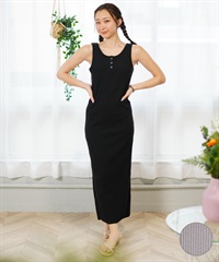 RIKKA FEMME リッカファム レディース リブ ロングワンピース マキシ丈 ストレッチ 無地 シンプル RF24SS12