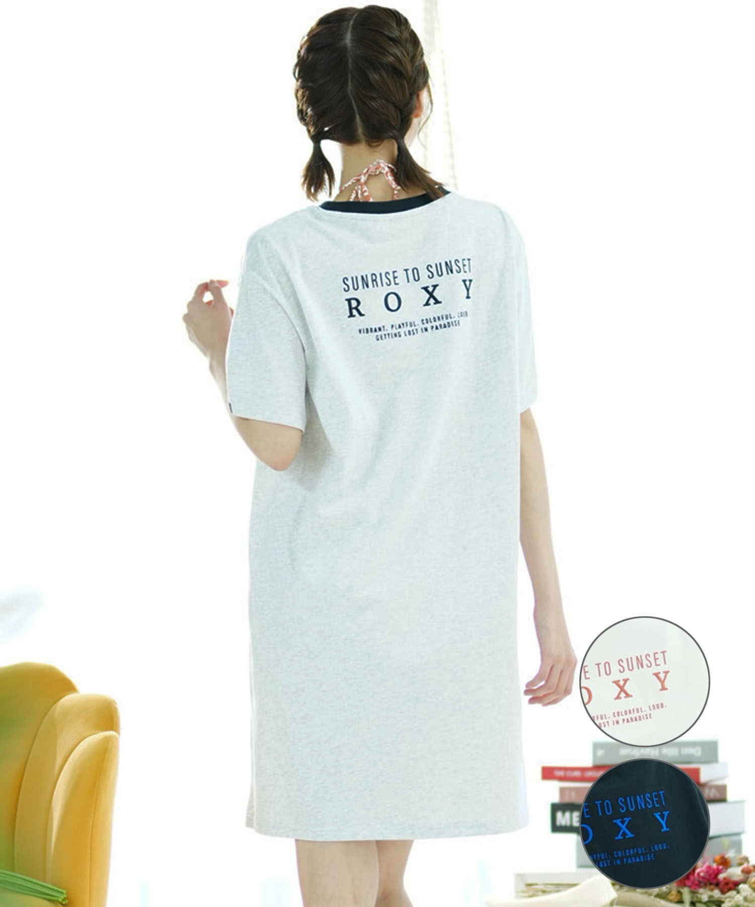 ROXY ロキシー レディース 半袖 Tシャツ ワンピース バックプリント ロゴ オーバーサイズ RDR242022(BLK-M)