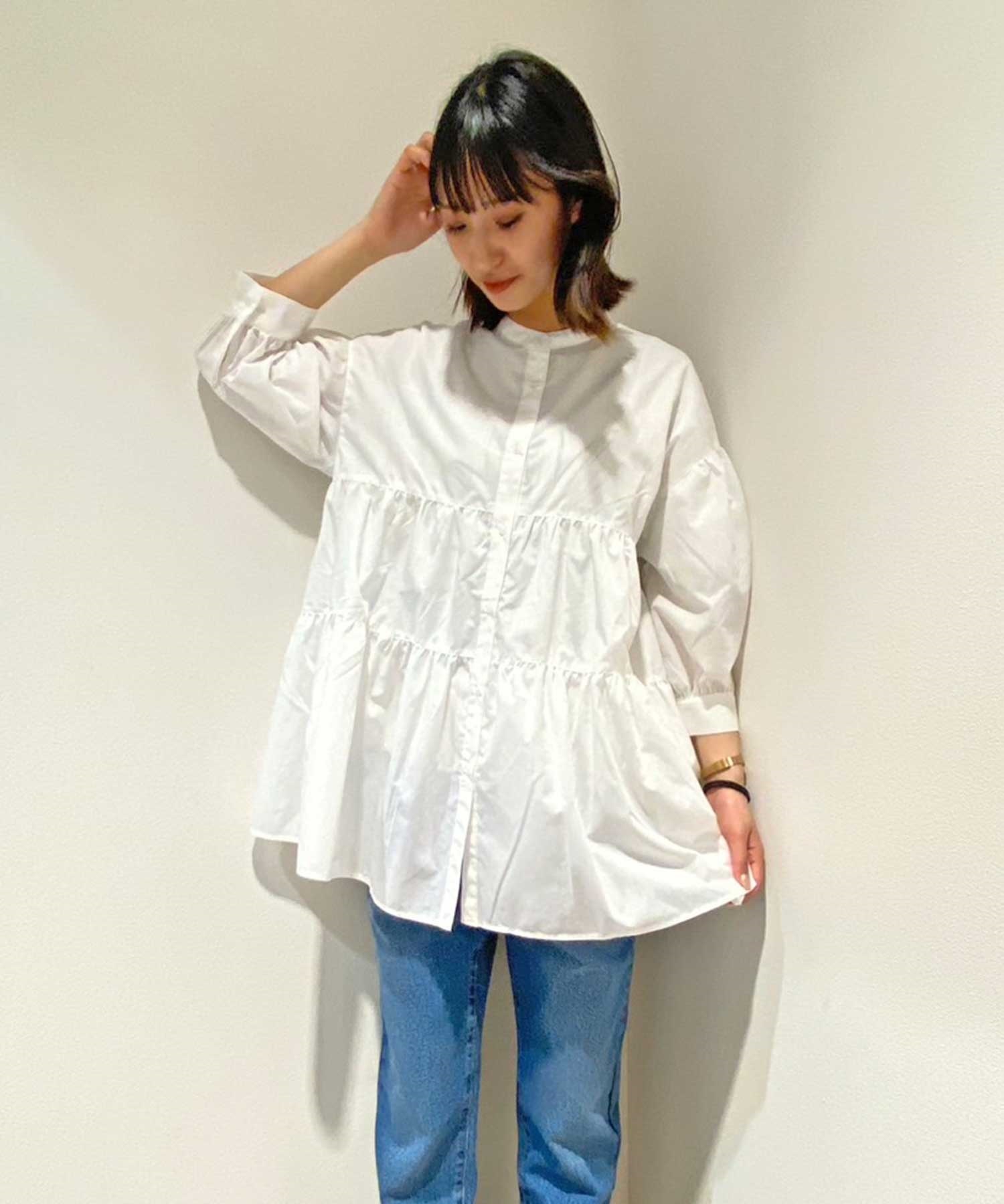 RIKKA FEMME リッカファム レディース 長袖 シャツ フレア トップス ワンピース 体型カバー TNC RF24SS18(WHT-FREE)