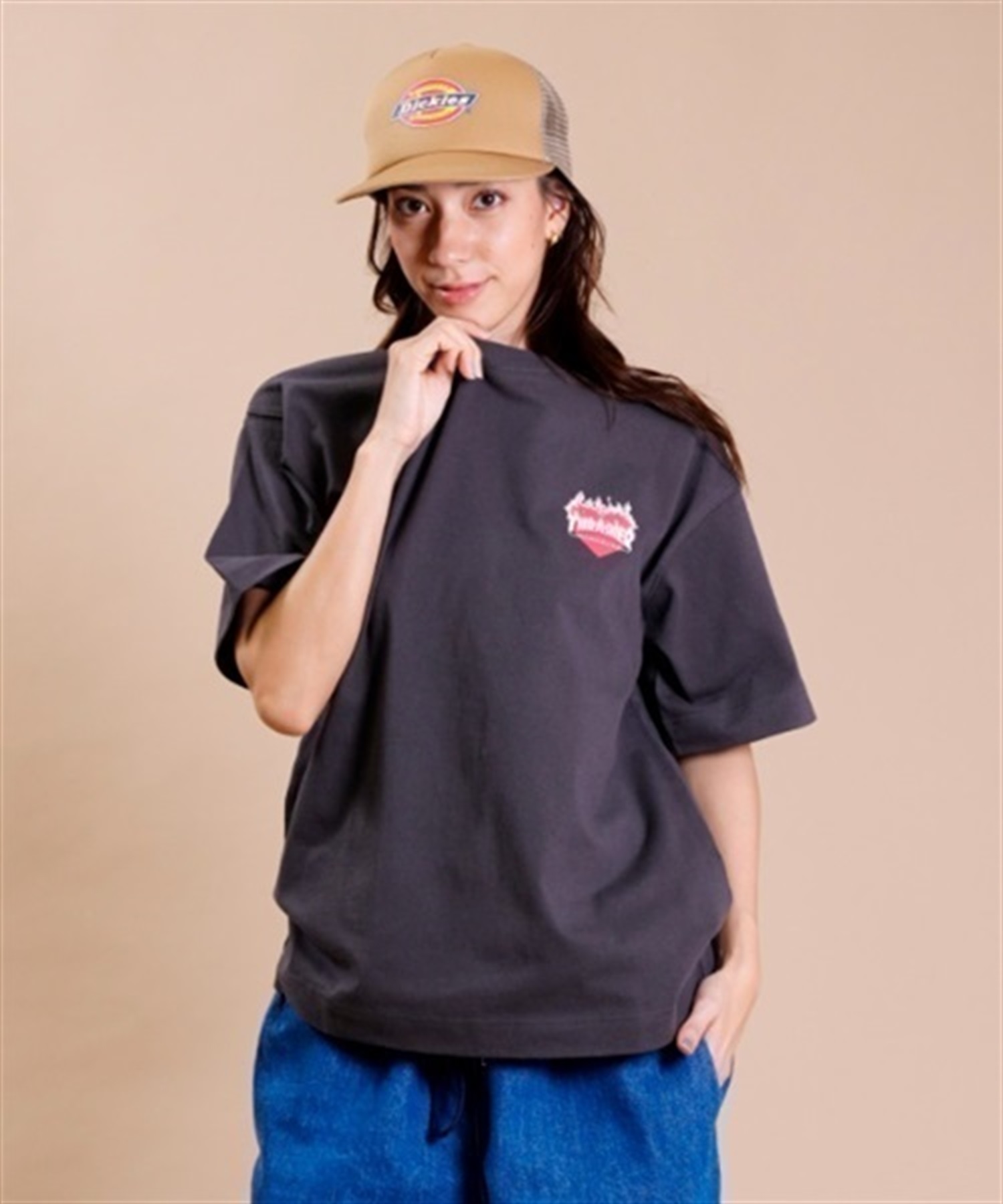 THRASHER スラッシャー THML-001 BHEART レディース 半袖 Tシャツ KK1 D24(BKRD-M)