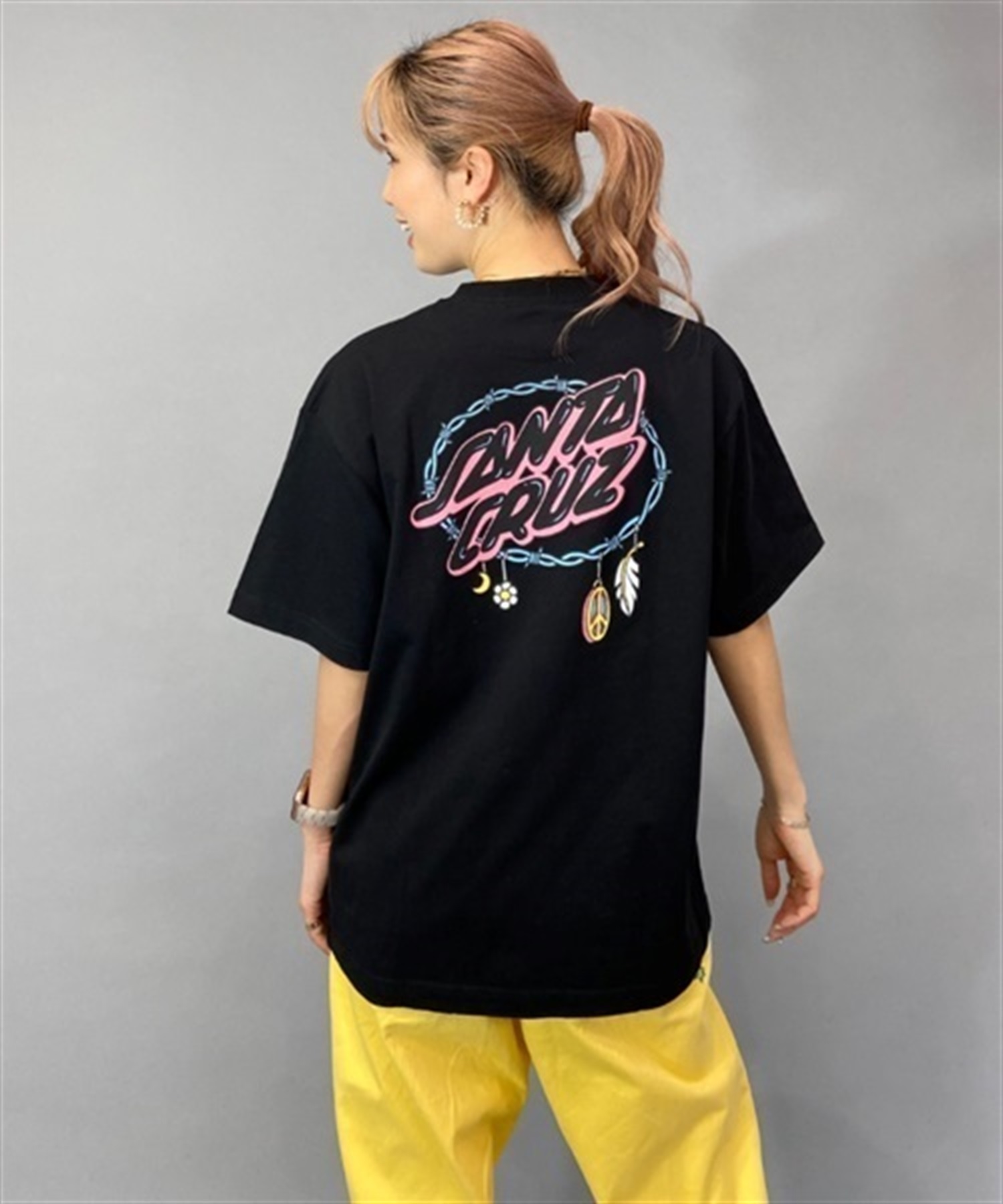 SANTA CRUZ サンタクルーズ BARBED OVAL DOT S/S TEE 502231432 レディース 半袖 Tシャツ バックプリント KK1 C28(BK-M)