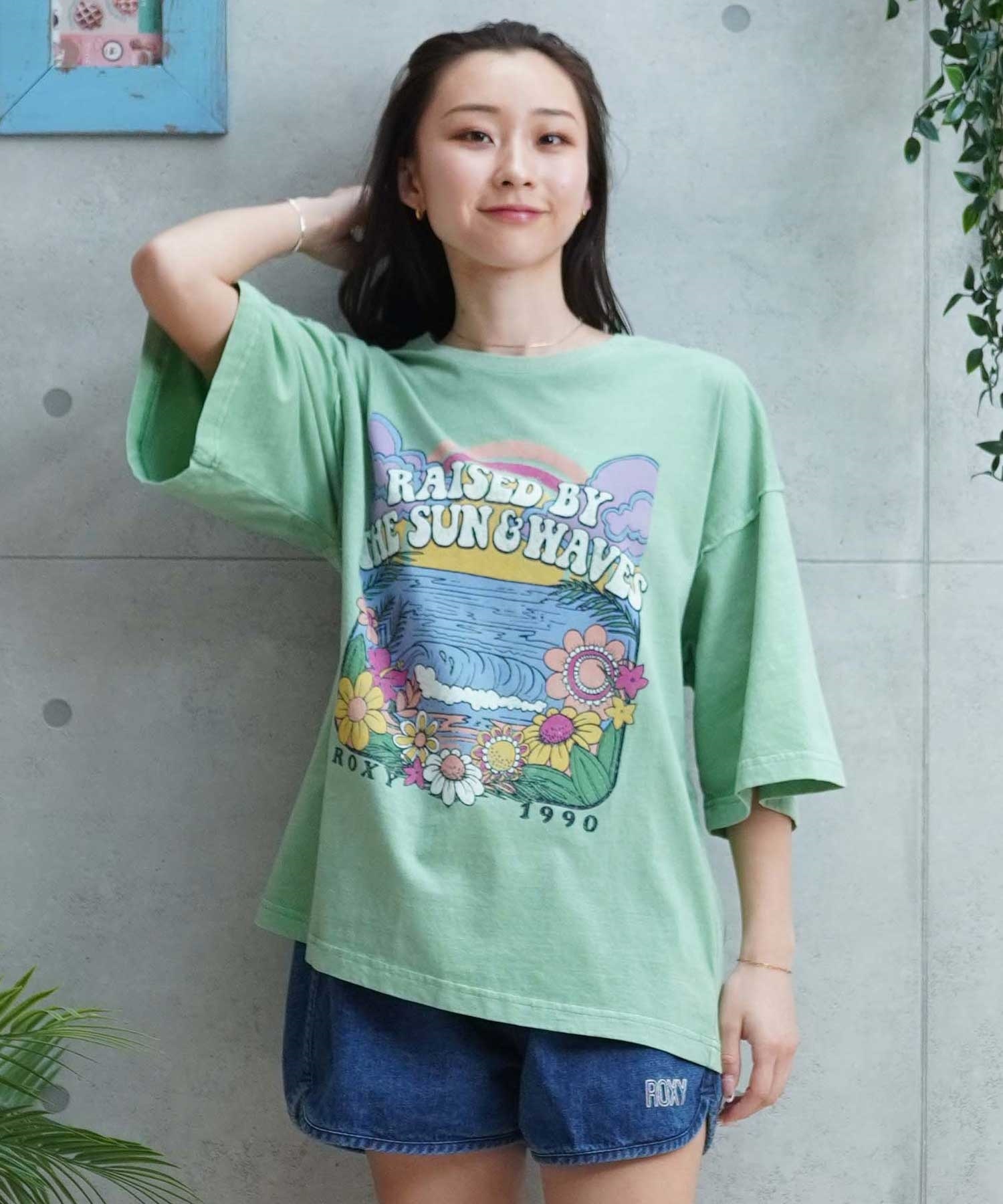 ROXY ロキシー DRINK THE WAVE TEE RST241089 レディース 半袖 Tシャツ クルーネック ルーズシルエット(GRN-M)