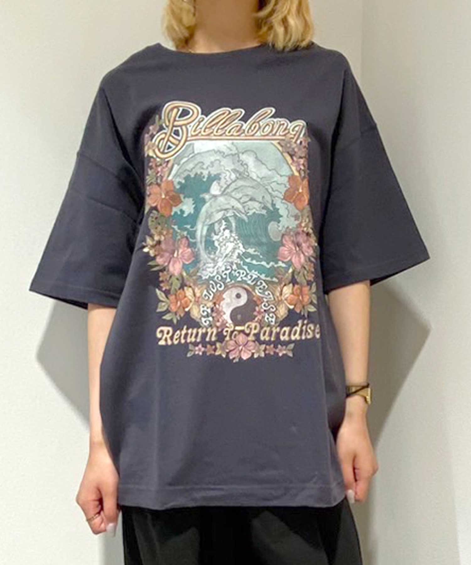 BILLABONG ビラボン GRAPHIC TEE レディース 半袖Tシャツ ルーズシルエット BE013-210(BK2-M)