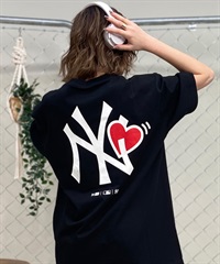 NEW ERA ニューエラ レディース 半袖 Tシャツ バックプリント MLB ニューヨーク・ヤンキース NY ロゴ 14334740 ムラサキスポーツ限定(BLK-S)