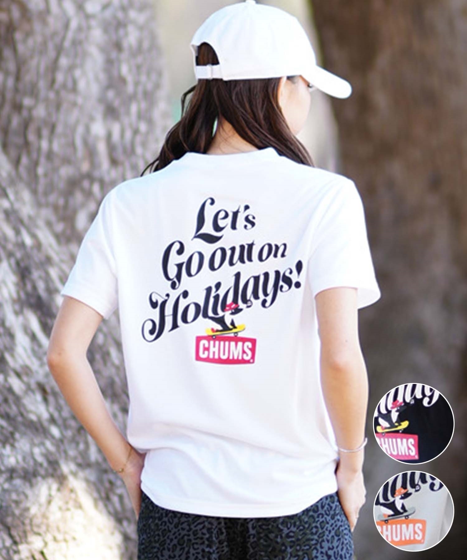 CHUMS チャムス Let's Go out on Holidays! Work Out Dry T レディース 半袖Tシャツ バックプリント CH11-2377(W001-M)