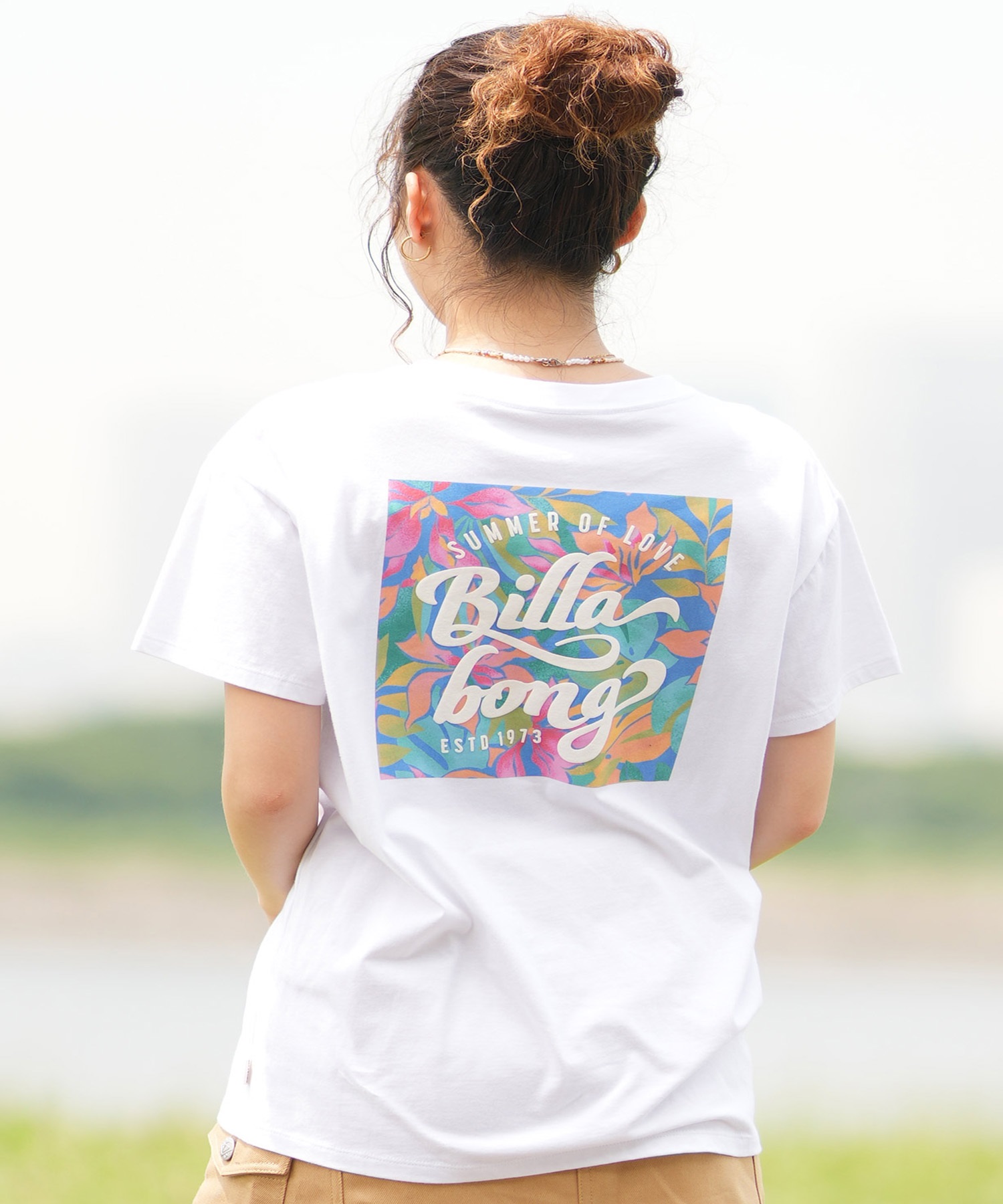 BILLABONG ビラボン レディース Tシャツ 半袖 スクエアロゴ バックプリント ボーイフィット BE01C-203(BJZ0-M)