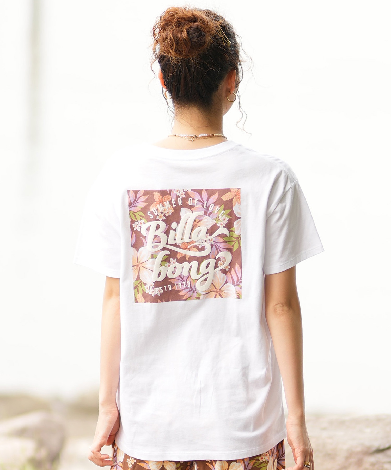 BILLABONG ビラボン レディース Tシャツ 半袖 スクエアロゴ バックプリント ボーイフィット BE01C-203(CRC0-M)