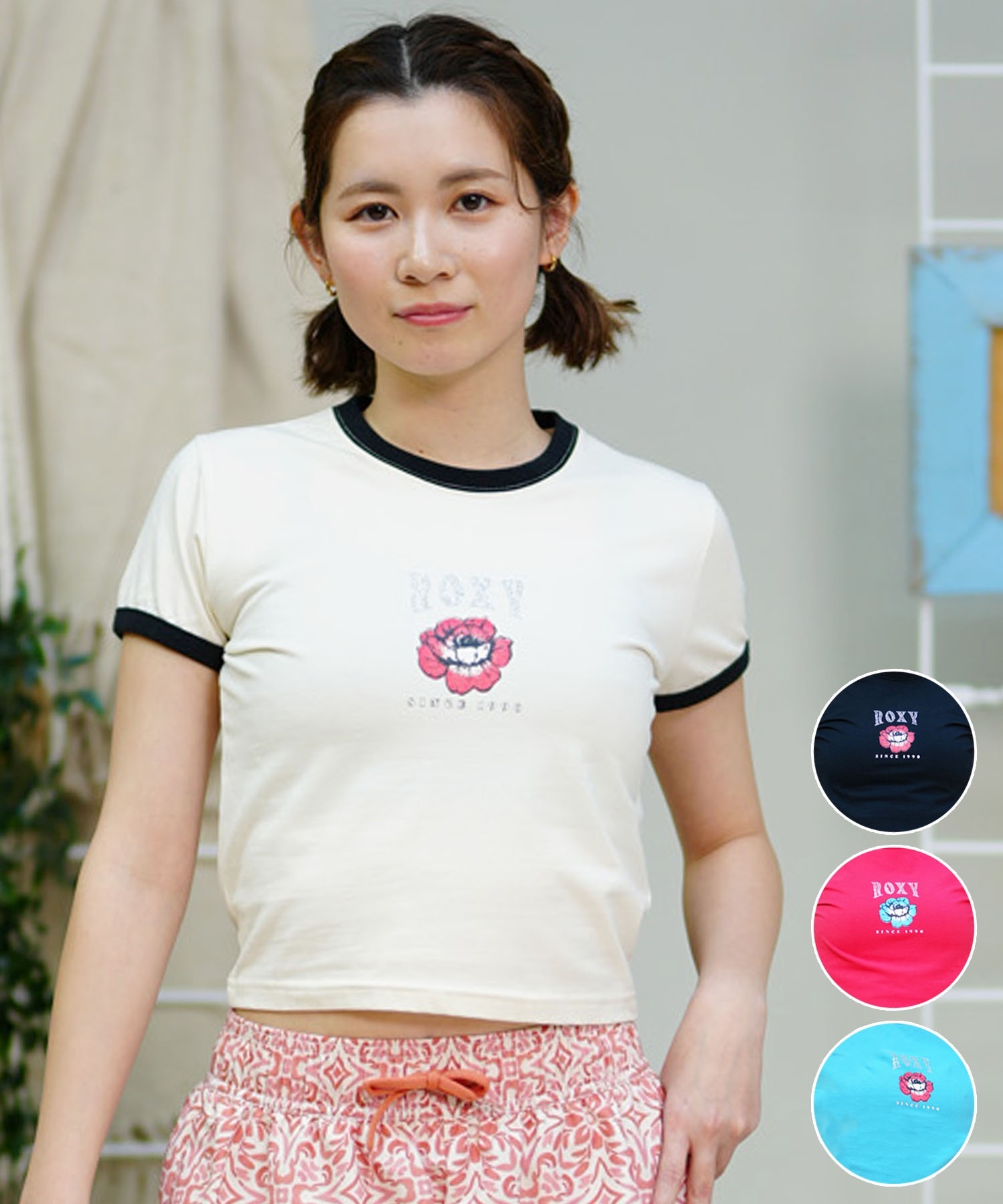 ROXY ロキシー レディース 半袖Ｔシャツ ショート丈 クロップ ミニ チビ RST242030(BWH-M)